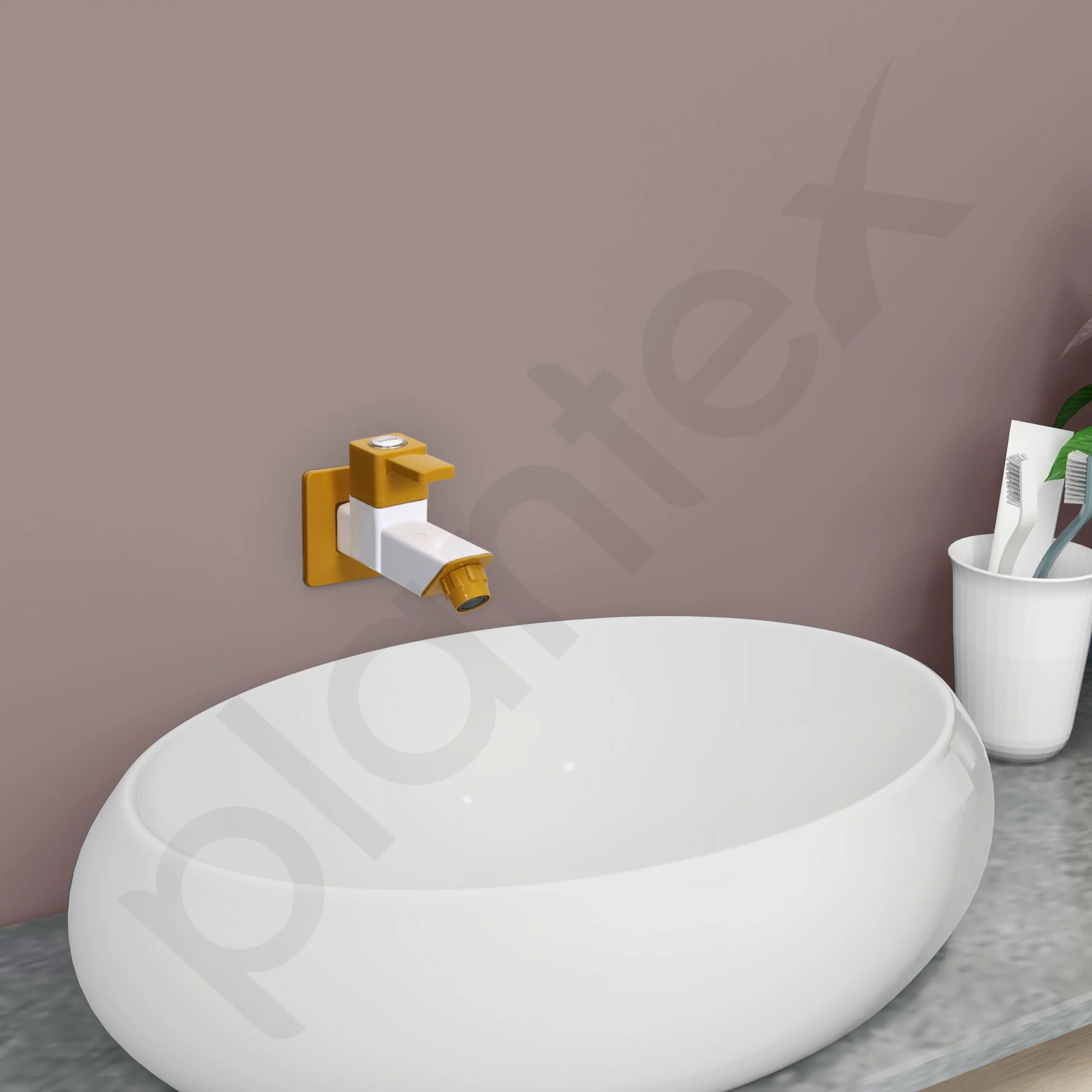 Plantex PTMT EDS-121 Single Lever Bib Cock for Bathroom with Water Saving Nozzle Attachment/Bib Tap with Plastic Wall Flange & Teflon Tape (Yellow and White) - Image 2