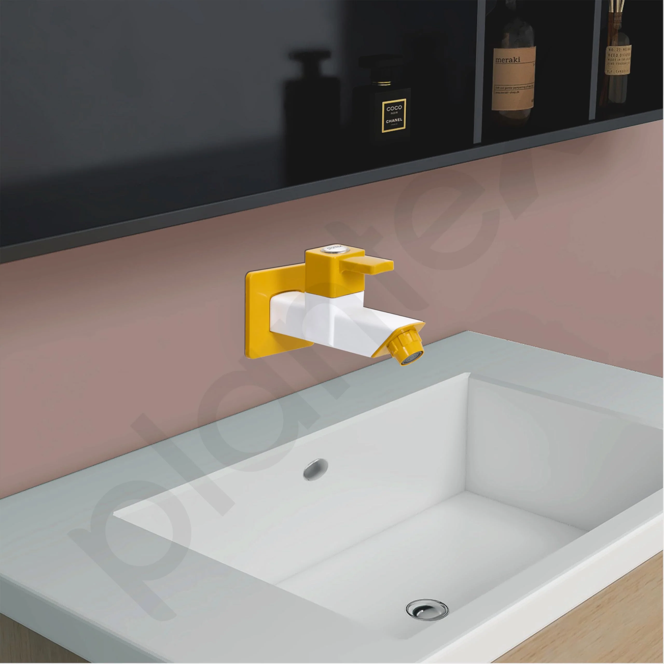 Plantex PTMT EDS-122 Single LeverPainted Bib Tap For Bathroom With Water Saving Aerator/Bib Cock For Bathroom With Plastic Wall Flange & Teflon Tape (Yellow & White) - Image 2