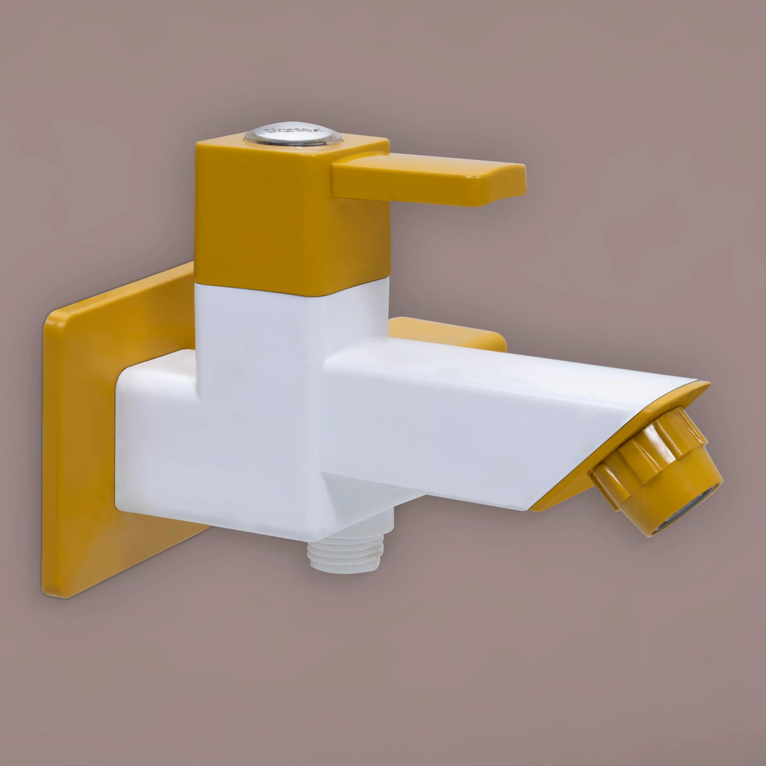 Plantex PTMT EDS-127 2 In 1 Painted Tap For Bathroom With Plastic Wall Flange & Teflon Tap e/ 2-Way Angle Valve With Attachment For Health Faucet (Yellow & White) - Image 5