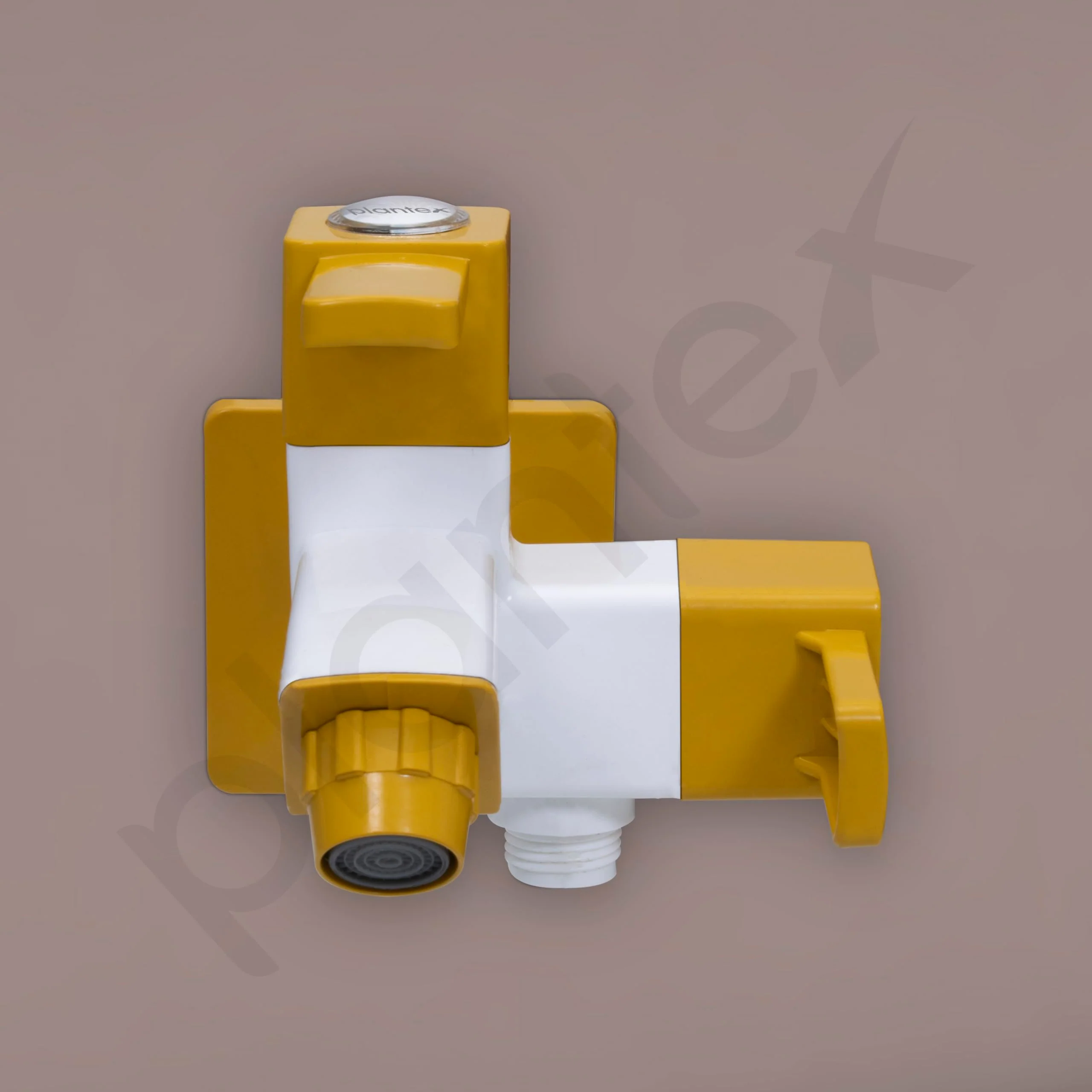 Plantex PTMT EDS-127 2 In 1 Painted Tap For Bathroom With Plastic Wall Flange & Teflon Tap e/ 2-Way Angle Valve With Attachment For Health Faucet (Yellow & White) - Image 6
