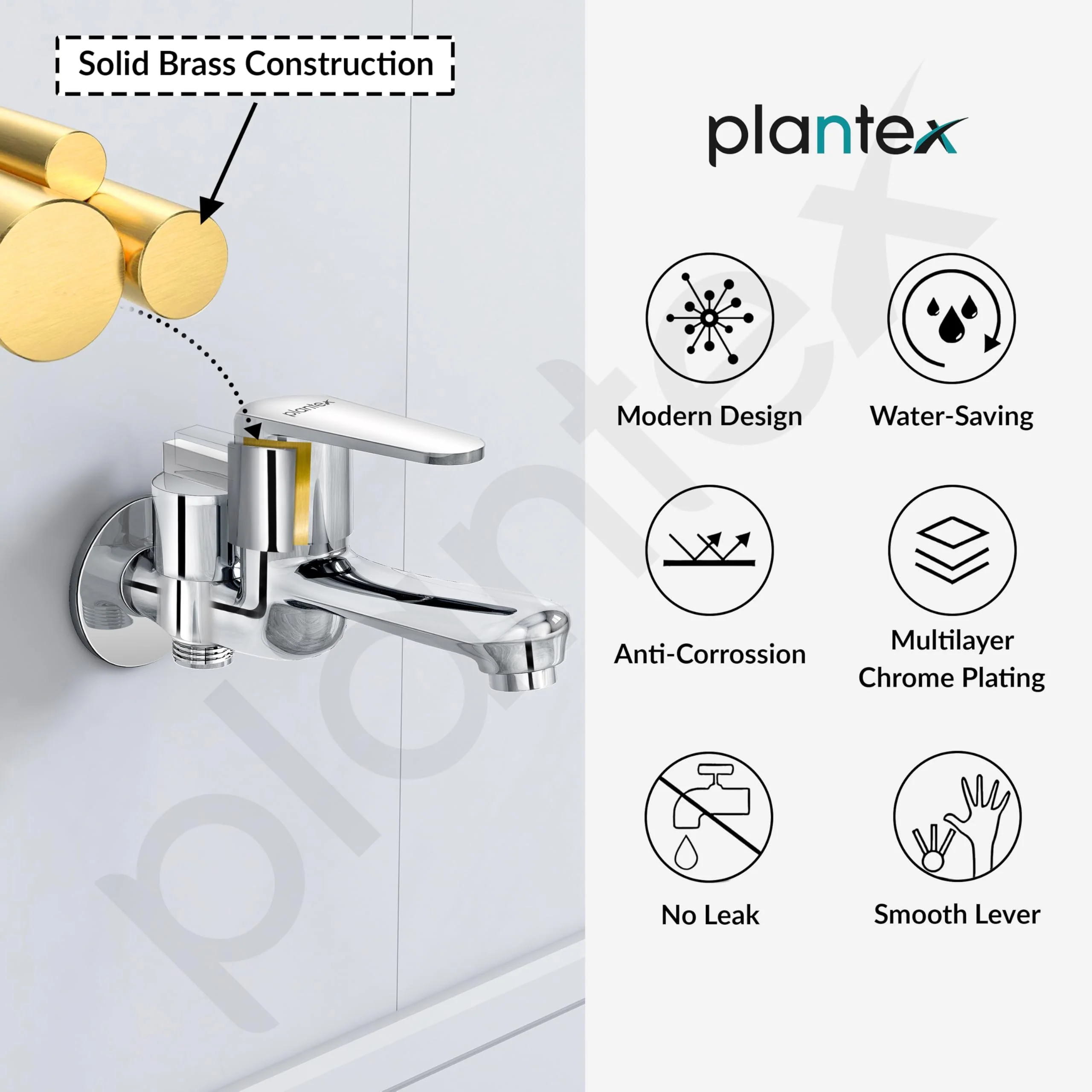Plantex Pure Brass 2 in 1 Tap for Washing Machine/2-Way Bib Cock for Bathroom with Water Saving Aerator/Bib Cock with Brass Wall Flange and Teflon TapeTape (DOL-2305, Chrome) - Image 6