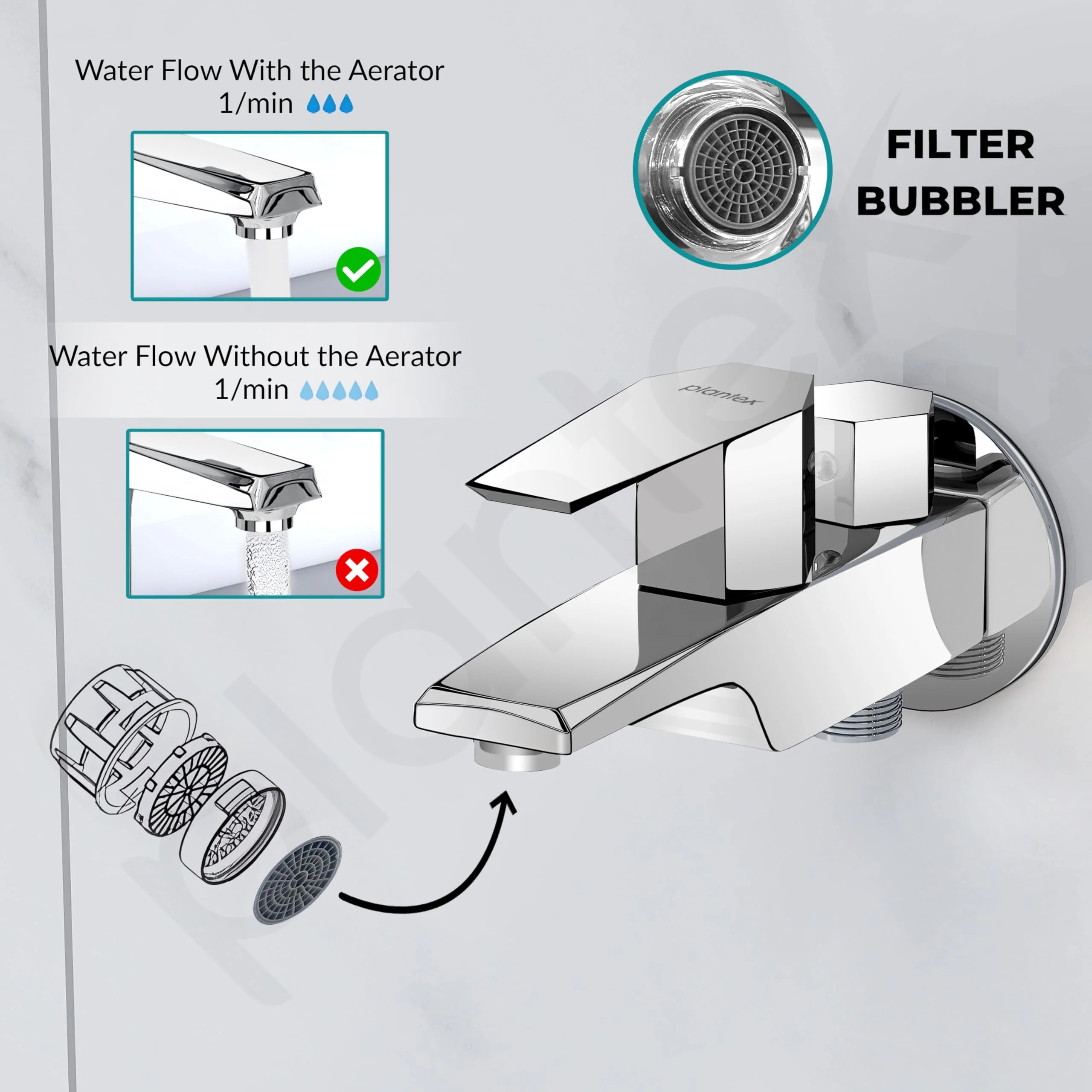 Plantex Pure Brass 2 in 1 Tap for Washing Machine with Water Saving Aerator/2-Way Bib Cock for Bathroom with Wall Flange & Teflon Tape (Celesiya-1245) - Image 5