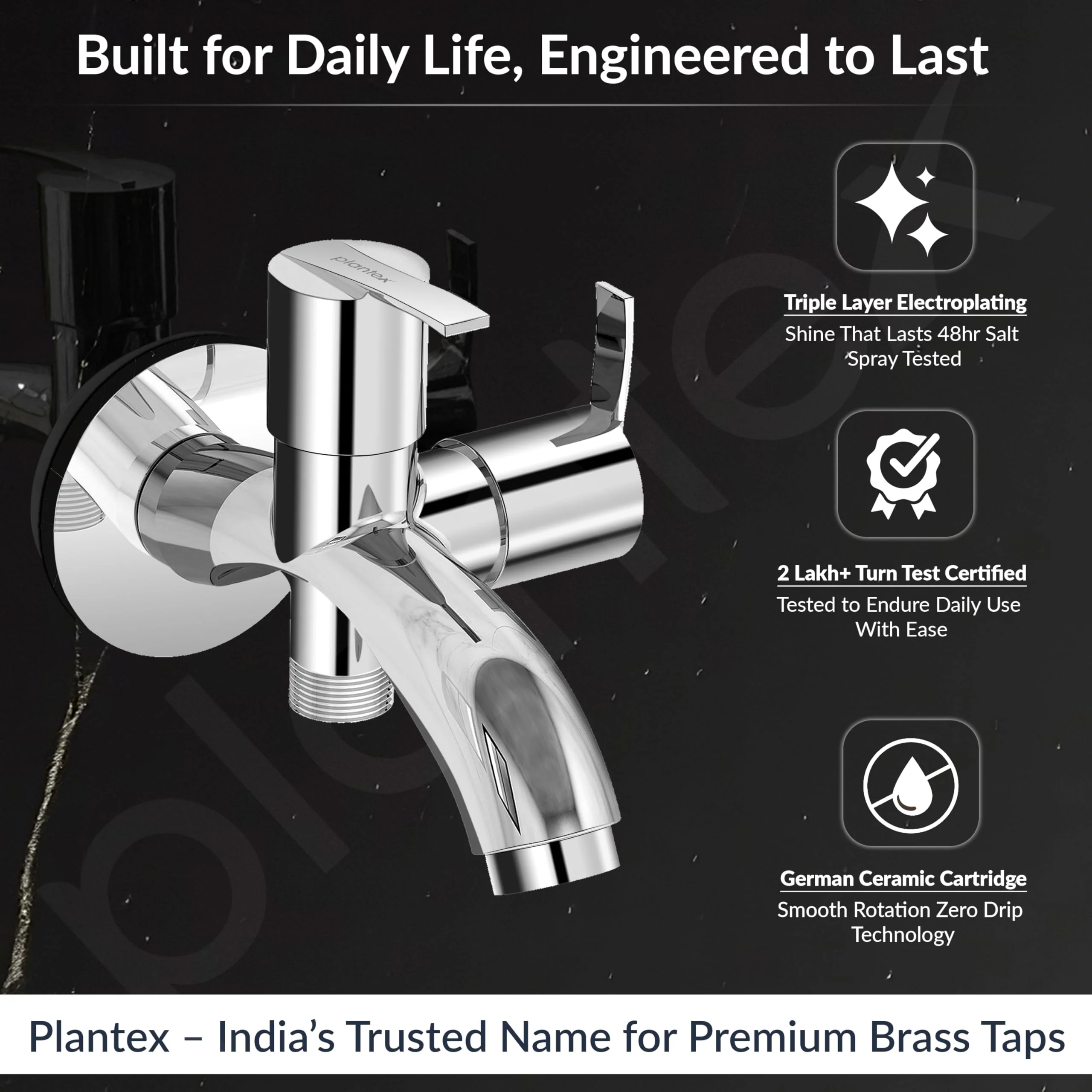 Plantex Pure Brass 2 in 1 Tap for Washing Machine with Water Saving Nozzle for Kitchen Tap/2-Way Bib Cock with Brass Wall Flange & Teflon Tape -7 Year Warranty (AQ-1407-Chrome) - Image 3