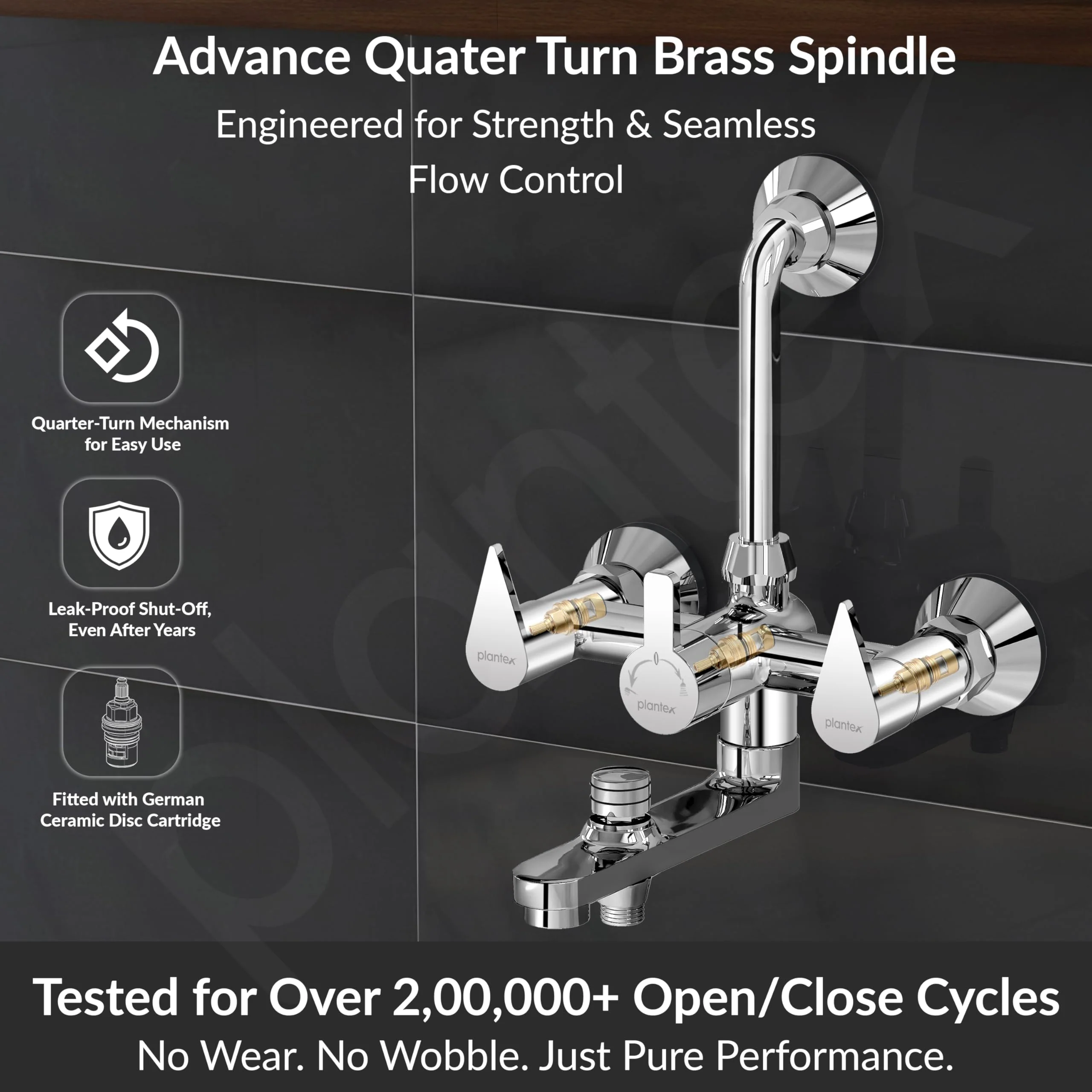 Plantex Pure Brass 3 in 1 Wall Mixer for Bathroom/Mixer L-Bend Provision for Overhead and Hand Shower/Bathroom Mixer 3 in 1 with Shower -7 Year Warranty by Plantex (Chrome) - Image 2