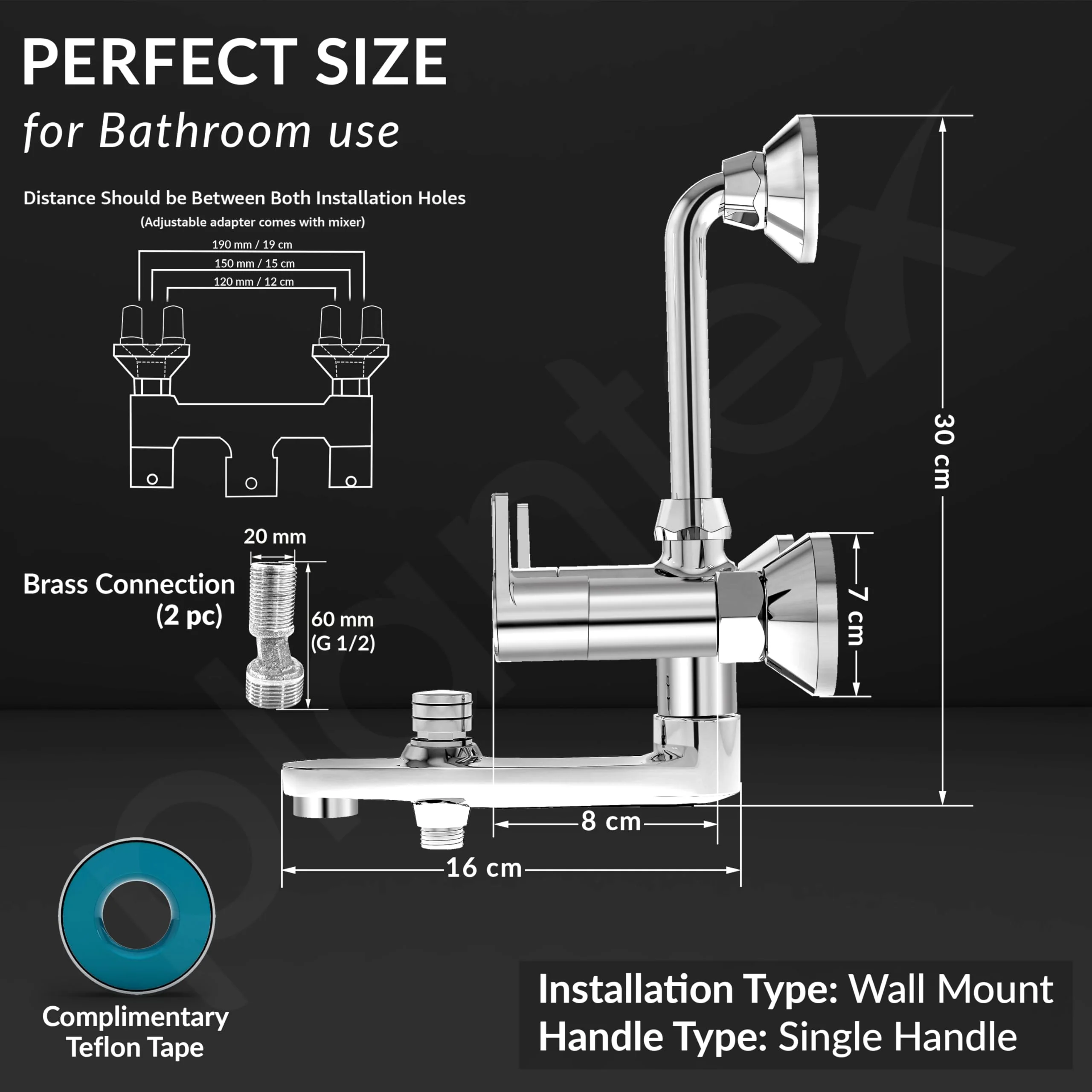 Plantex Pure Brass 3 in 1 Wall Mixer for Bathroom/Mixer L-Bend Provision for Overhead and Hand Shower/Bathroom Mixer 3 in 1 with Shower -7 Year Warranty by Plantex (Chrome) - Image 4