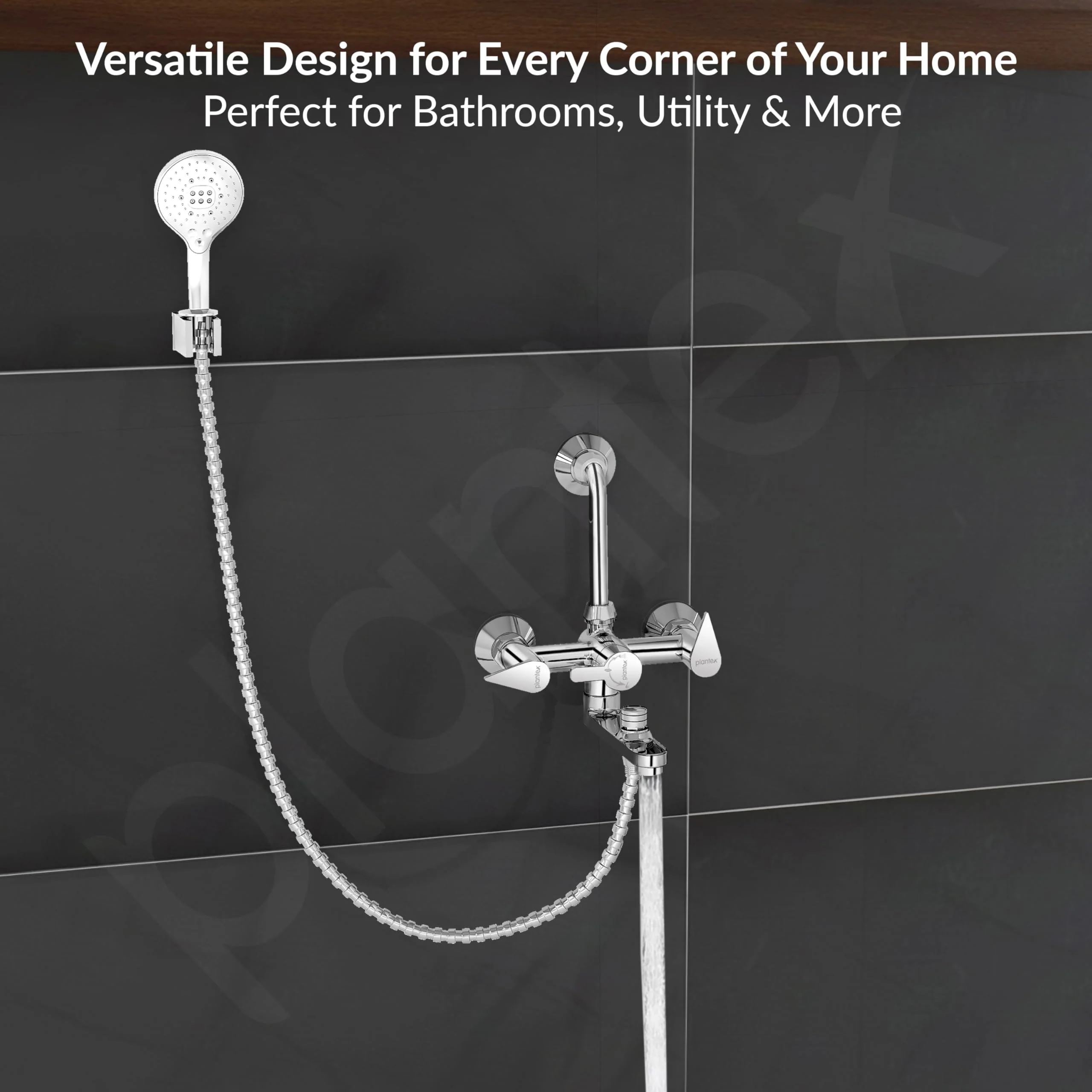 Plantex Pure Brass 3 in 1 Wall Mixer for Bathroom/Mixer L-Bend Provision for Overhead and Hand Shower/Bathroom Mixer 3 in 1 with Shower -7 Year Warranty by Plantex (Chrome) - Image 7