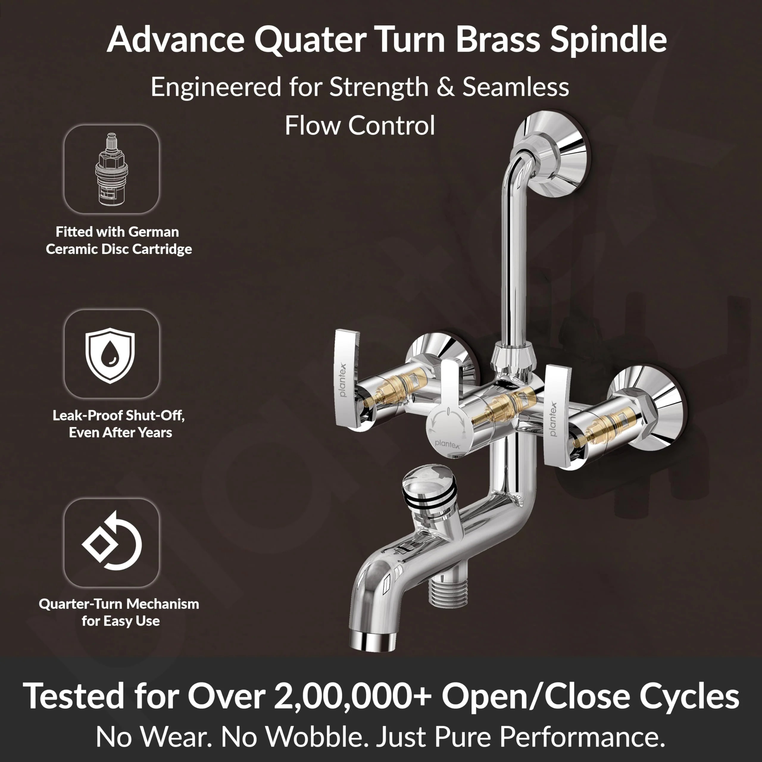 Plantex Pure Brass 3 in 1 Wall Mixer for Bathroom with L-Bend Provision for Overhead and Hand Shower/Mixer Tap for Bathroom with Water Saving Nozzle and Brass Wall Flange (COL-1019-Chrome) - Image 3