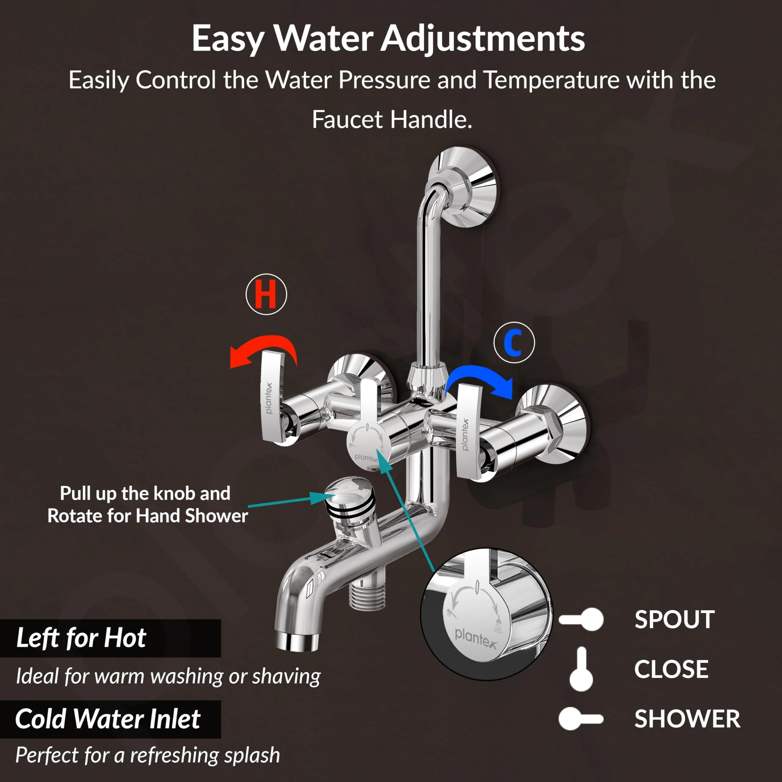 Plantex Pure Brass 3 in 1 Wall Mixer for Bathroom with L-Bend Provision for Overhead and Hand Shower/Mixer Tap for Bathroom with Water Saving Nozzle and Brass Wall Flange (COL-1019-Chrome) - Image 6