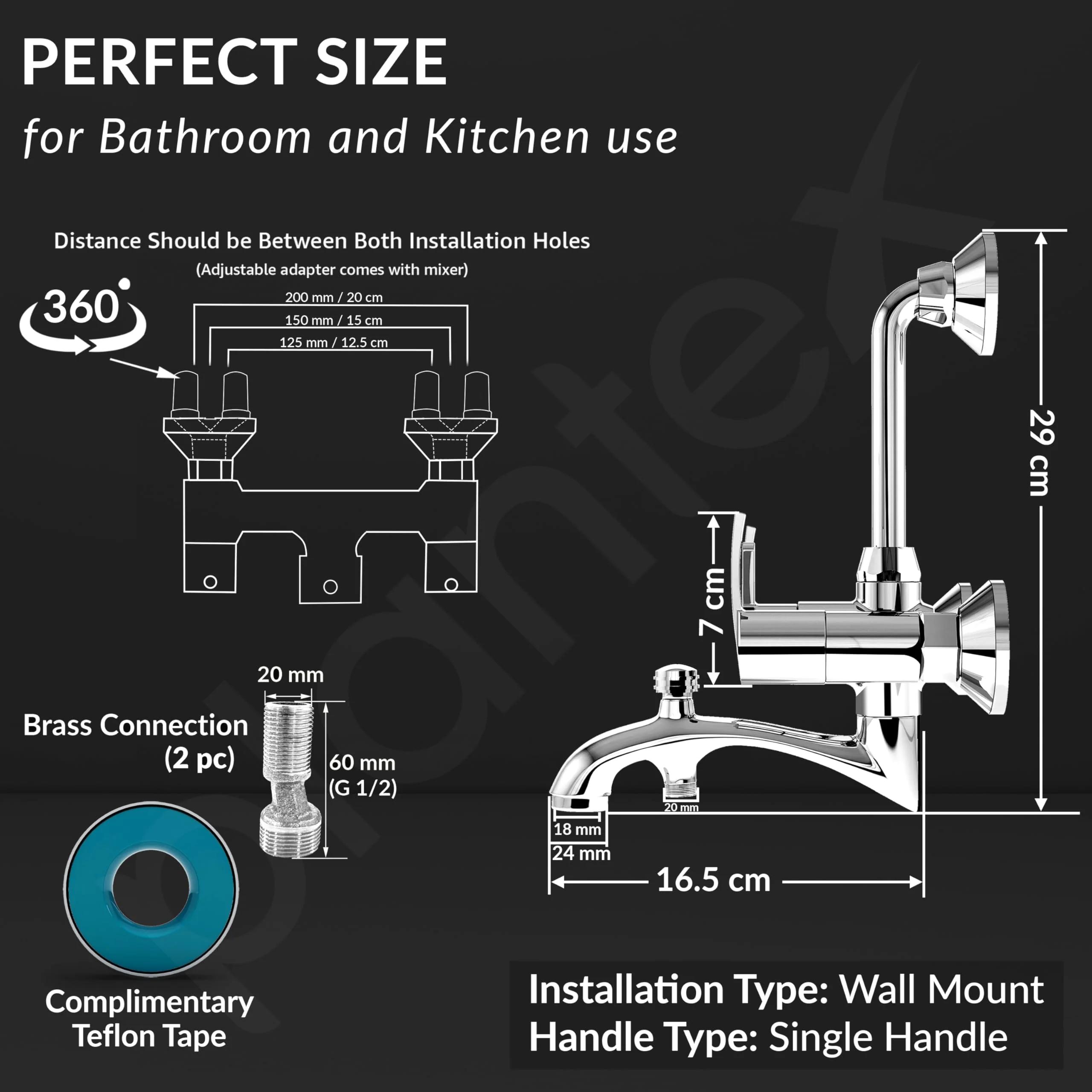 Plantex Pure Brass 3 In 1 Wall Mixer for Bathroom with L-Bend Provision for Overhead and Hand Shower/Water Saving Nozzle for Mixer Tap with Brass Wall Flange (Aq-1419-Chrome) - Image 4