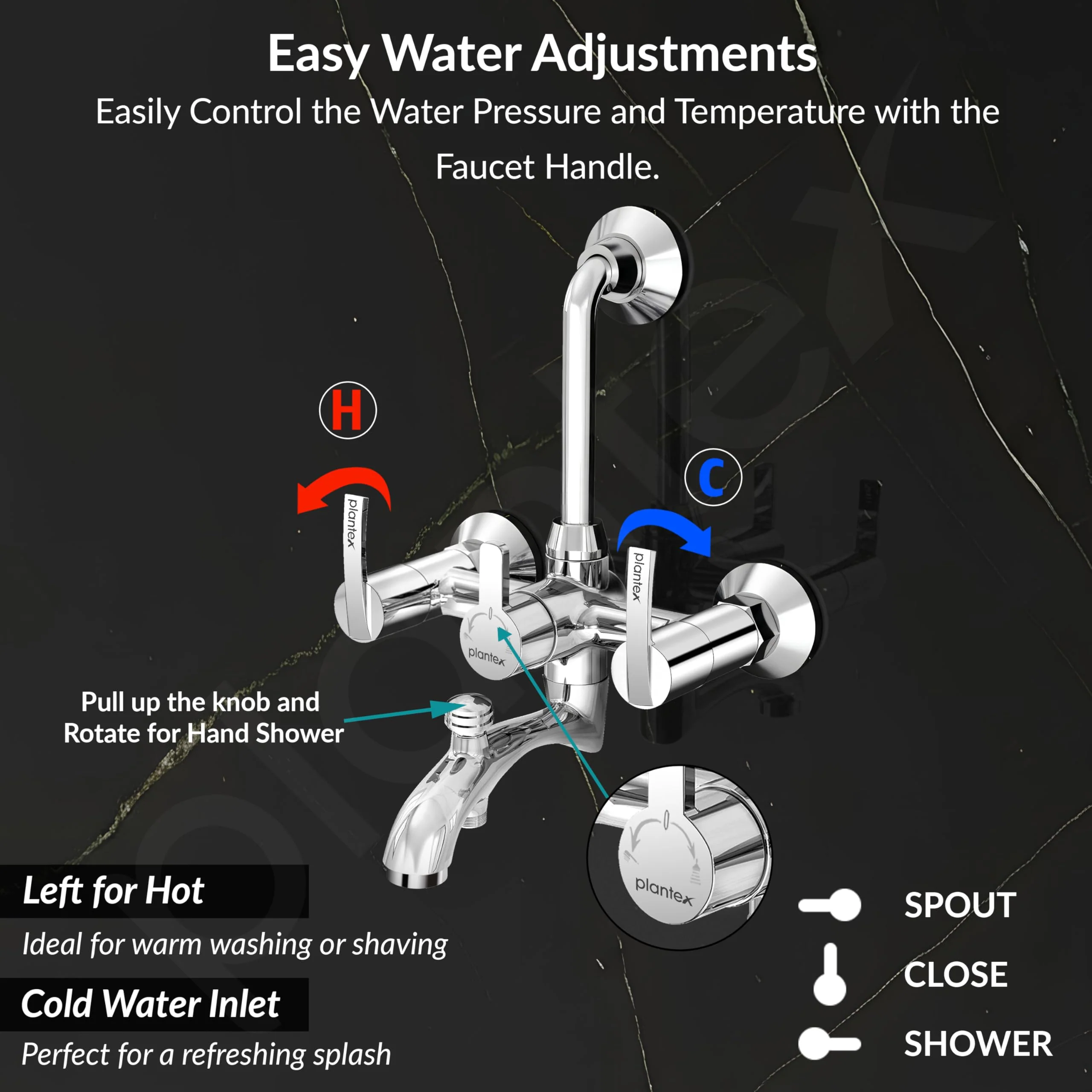 Plantex Pure Brass 3 In 1 Wall Mixer for Bathroom with L-Bend Provision for Overhead and Hand Shower/Water Saving Nozzle for Mixer Tap with Brass Wall Flange (Aq-1419-Chrome) - Image 6