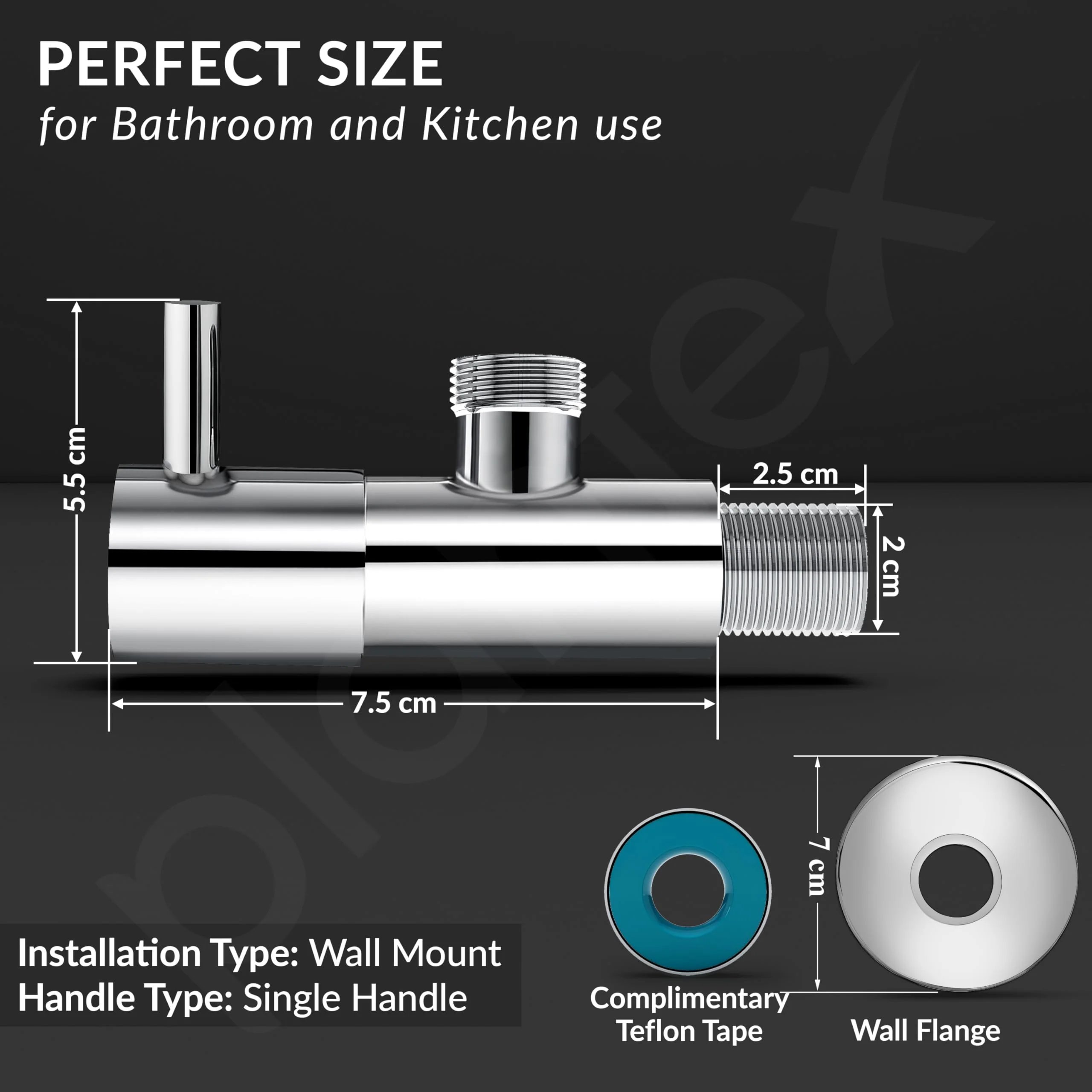 Plantex Pure Brass Angle Valve for Bathroom with Brass Wall Flange and Teflon Tape/Angular Stop Cock for Health Faucet and Wash basin- [ICO-905-Mirror Chrome] - Image 4