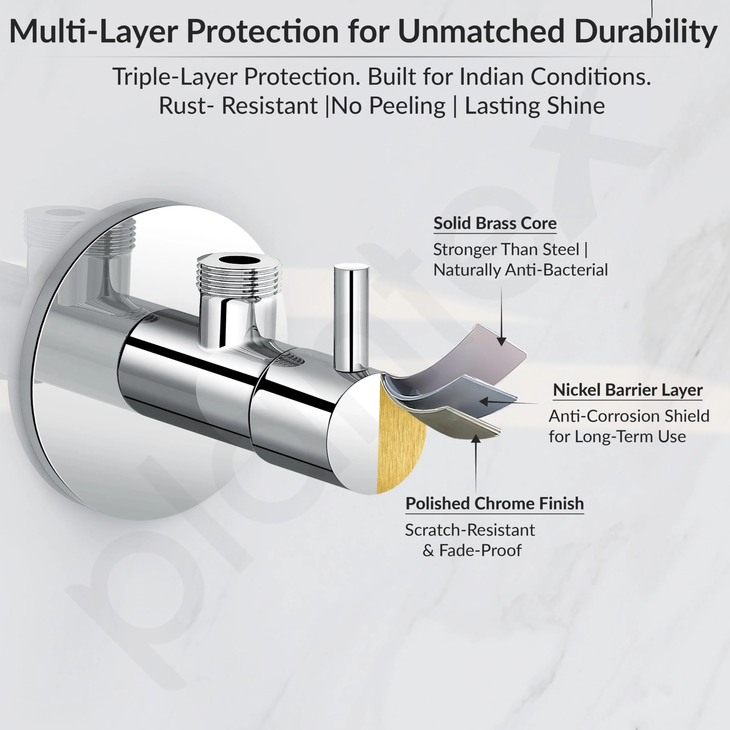 Plantex Pure Brass Angle Valve for Bathroom with Brass Wall Flange and Teflon Tape/Angular Stop Cock for Health Faucet and Wash basin- [ICO-905-Mirror Chrome] - Image 5