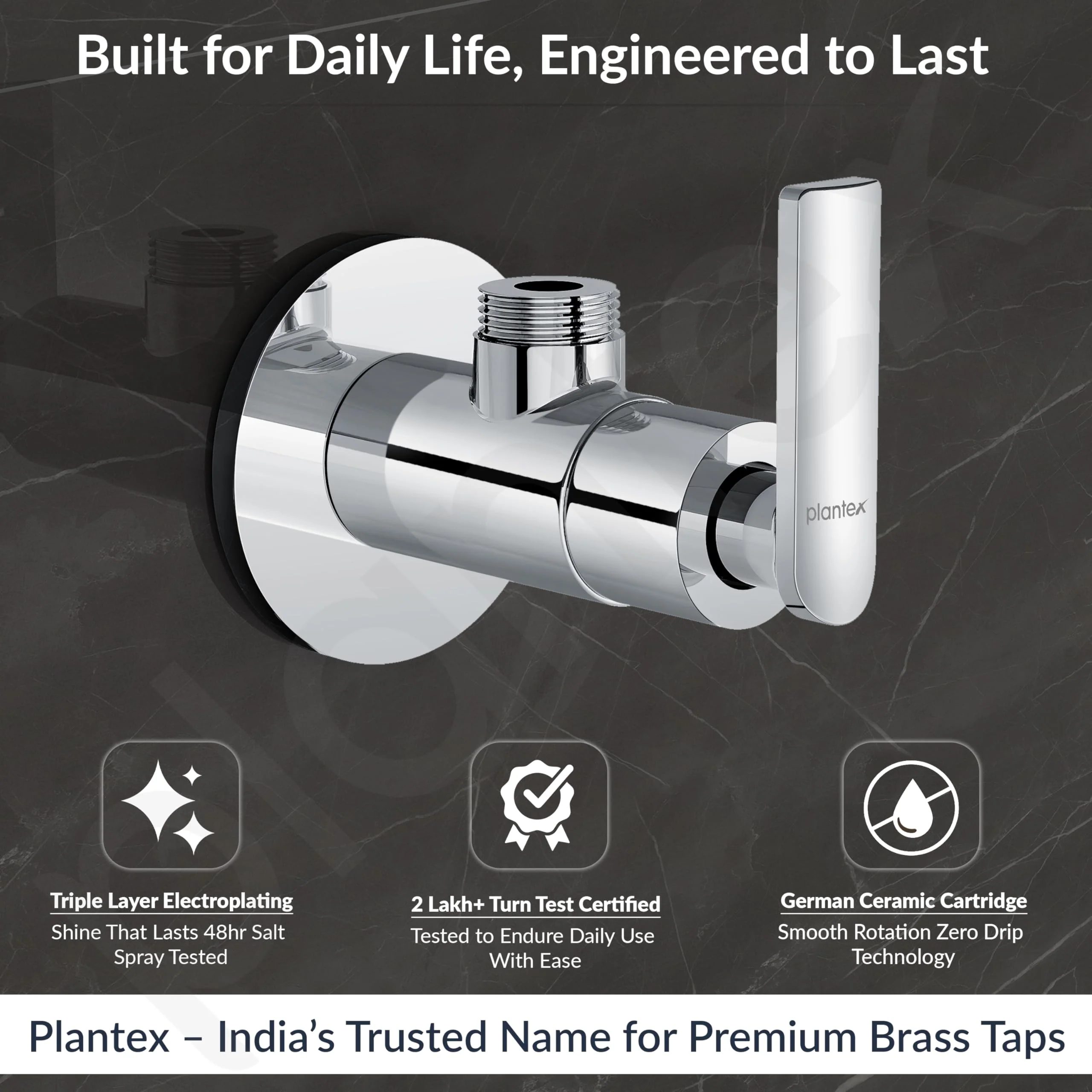 Plantex Pure Brass Angle Valve for Bathroom with Teflon tape & Brass Wall Flange/Angle Cocke for Bathroom -[BAL-505-Chrome] - Image 2