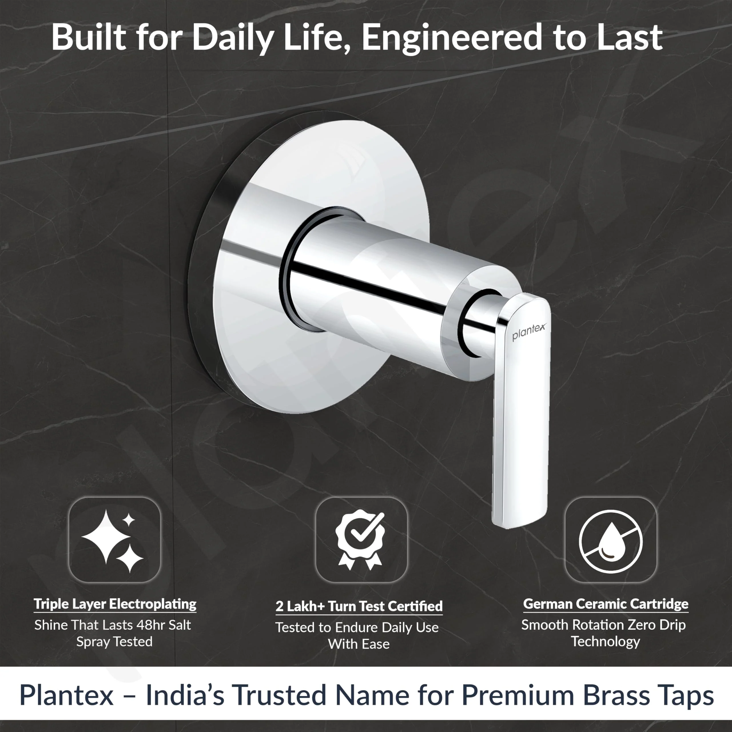 Plantex Pure Brass BAL-506 Concealed Stop Cock/Concealed Stop Valve Tap For Bathroom With Teflon Tape & Brass Adjustable Wall Flange – 15 mm (Mirror-Chrome Finish) - Image 2