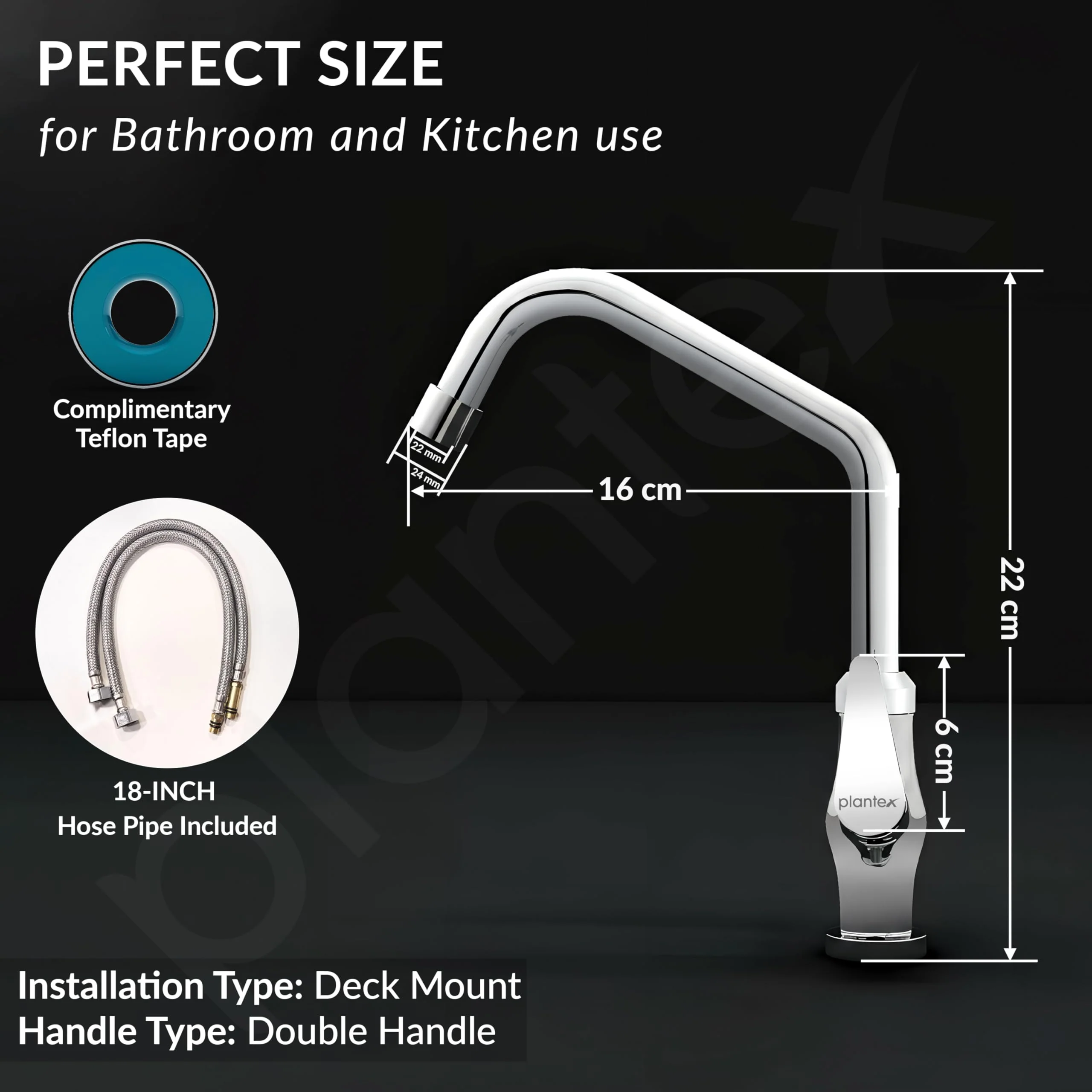 Plantex Pure Brass Basin Mixer Hot & Cold Water Tap/Basin Tap with Teflon Tape/360° Swivel Spout Tap for Wash Basin-7 Year Warranty (LEA-709-Chrome) - Image 4