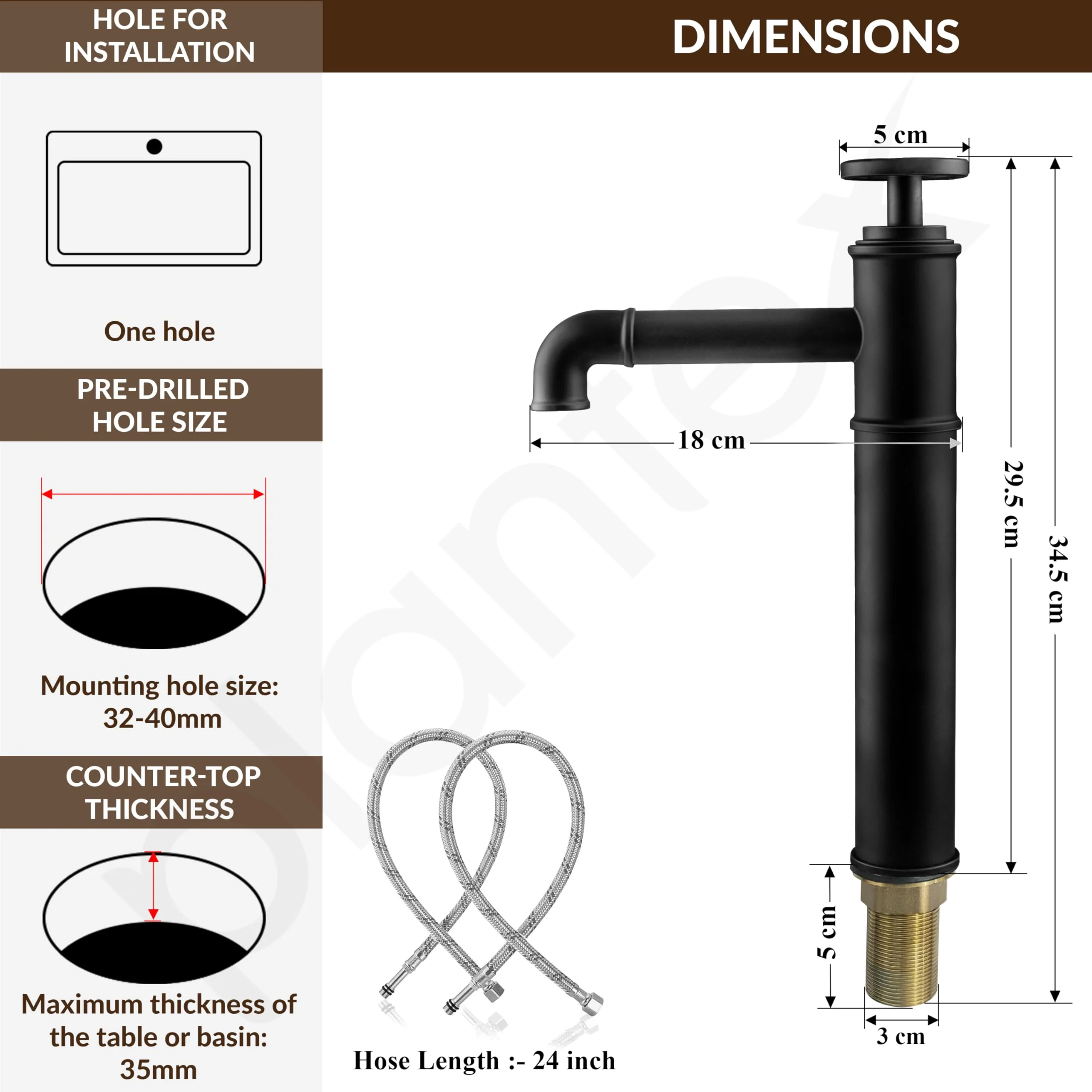 Plantex Pure Brass Basin Mixer Tap Hot and Cold/Single Lever Tap for Wash Basin/Mixer tap for Bathroom-(Matt Black Finish) - Image 3