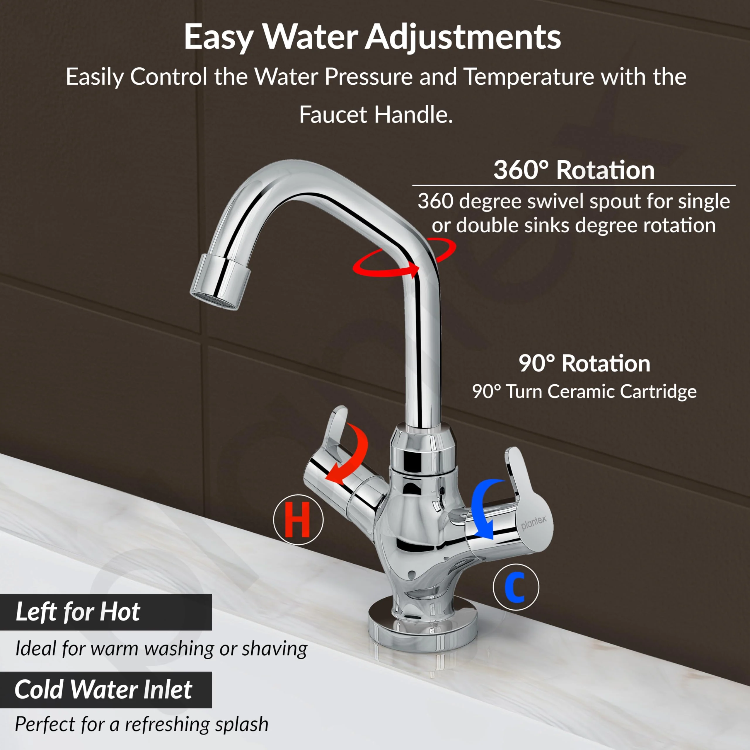 Plantex Pure Brass Basin Mixer Tap/Hot and Cold Water Tap with 360° Swivel Spout/Sink Tap for Kitchen Basin-7 Year Warranty - Image 6