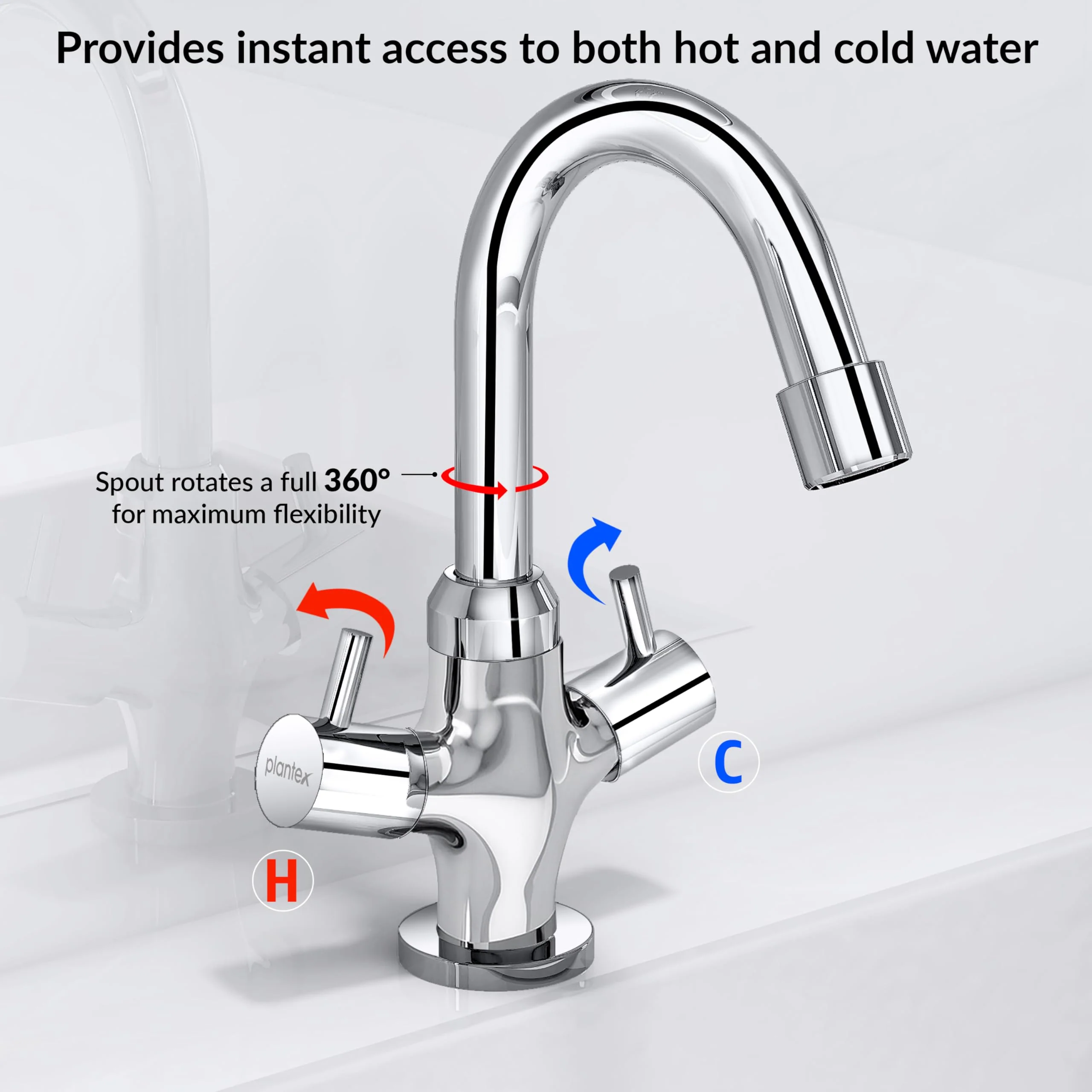 Plantex Pure Brass Basin Sink Mixer Tap Hot and Cold/Mixer Tap for Bathroom/Wash Basin Tap with Teflon Tape -7 Year Warranty by Plantex (ICO-909-Chrome) - Image 4