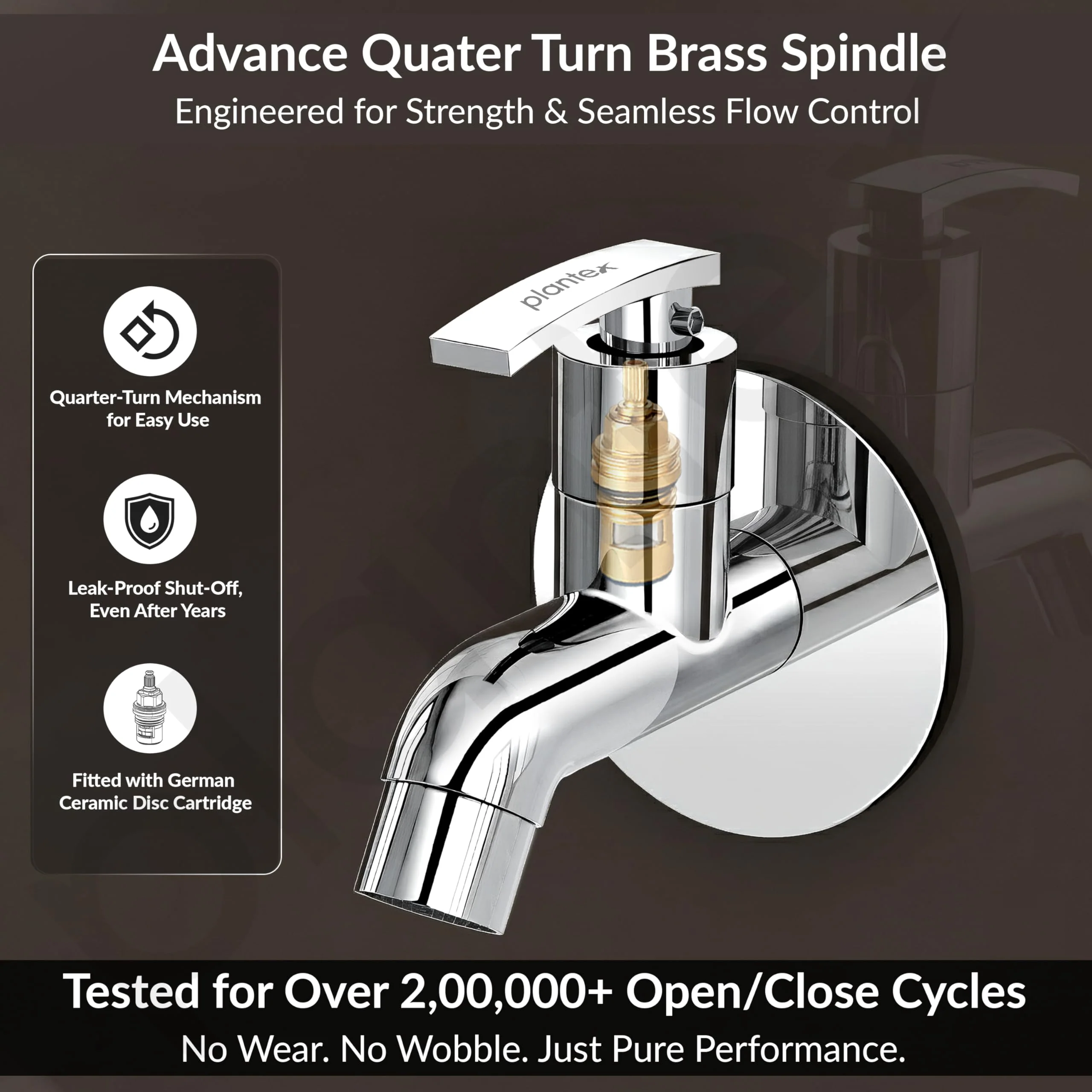 Plantex Pure Brass COL-1001 Water Tap for Bathroom with Water-Saving Technology Taps with Wall Mount Bib Tap/Basin Tap for Home- 7 Year Warranty (Chrome Finish) - Image 3