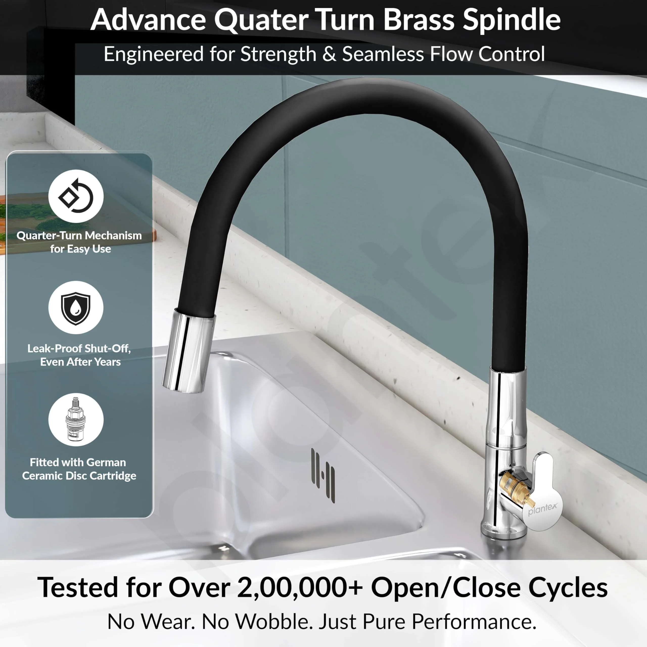 Plantex Pure Brass Flexible Kitchen Sink Tap with Water Saving Nozzle for Sink Tap/Single Lever Sink Tap for Kitchen Basin with 7 Year Warranty by Plantex -(FLO-812B) - Image 2