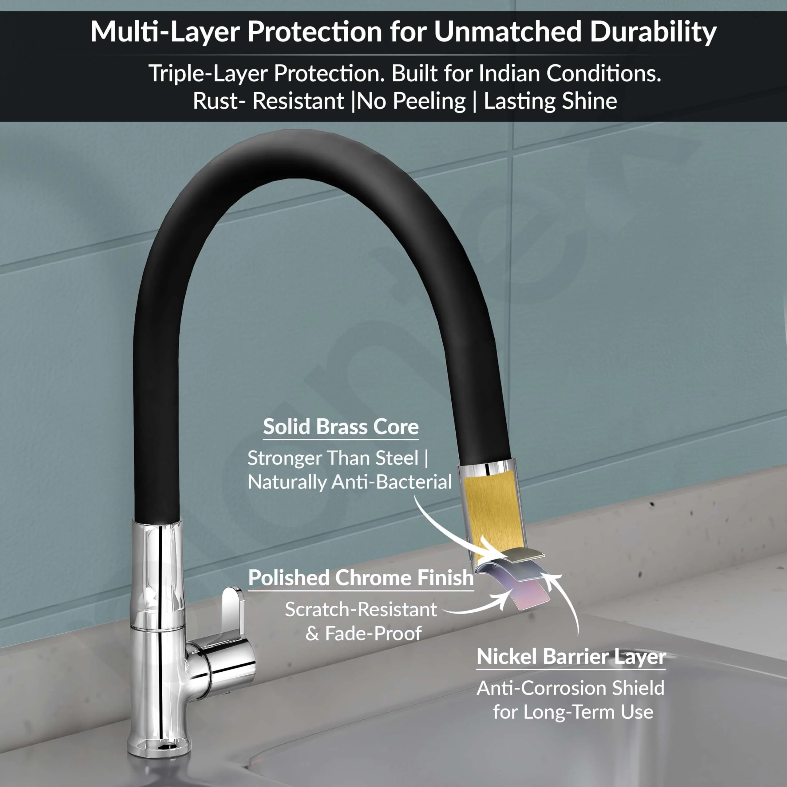 Plantex Pure Brass Flexible Kitchen Sink Tap with Water Saving Nozzle for Sink Tap/Single Lever Sink Tap for Kitchen Basin with 7 Year Warranty by Plantex -(FLO-812B) - Image 5