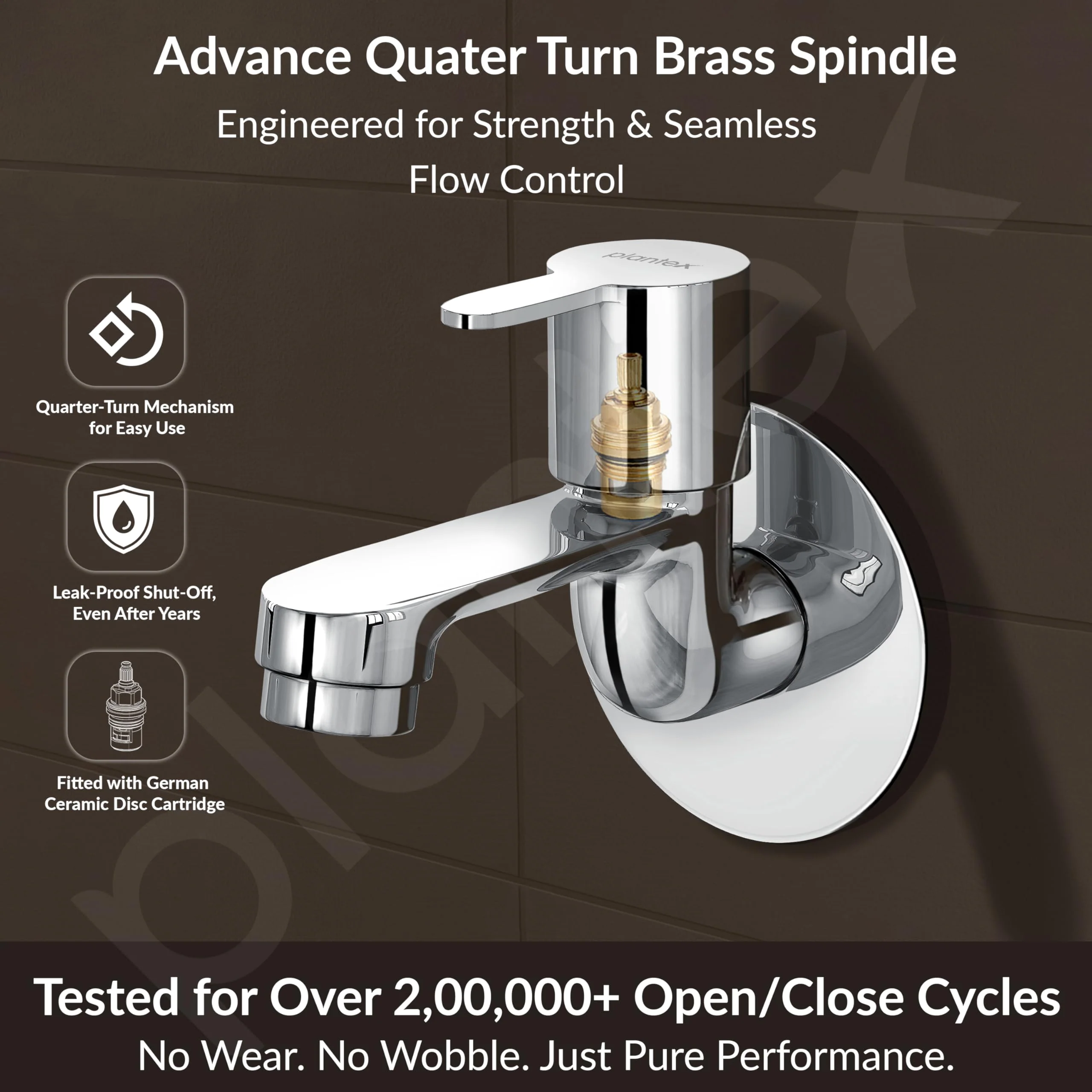 Plantex Pure Brass FLO-801 Bib Cock Water Tap with Water Saving Aerator/Dual Bib Tap with Brass Wall Flange & Teflon Tape for Washbasin with 7-Year Warranty (Mirror Chrome) - Image 2