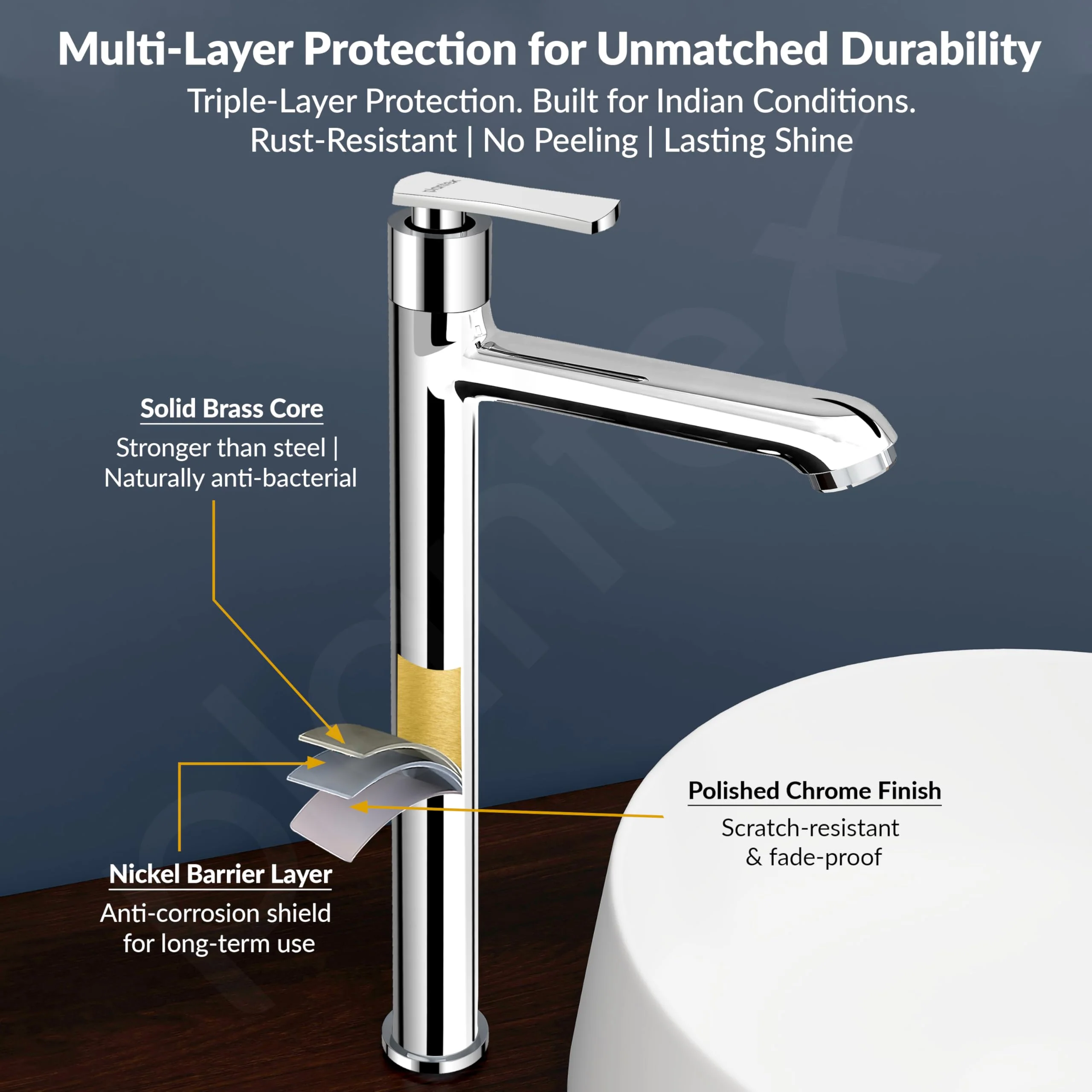Plantex Pure Brass High Neck Pillar Cocke for Basin with Teflon Tape/Tap for Wash Basin with 7 Year Warranty - (3521, Chrome) - Image 6