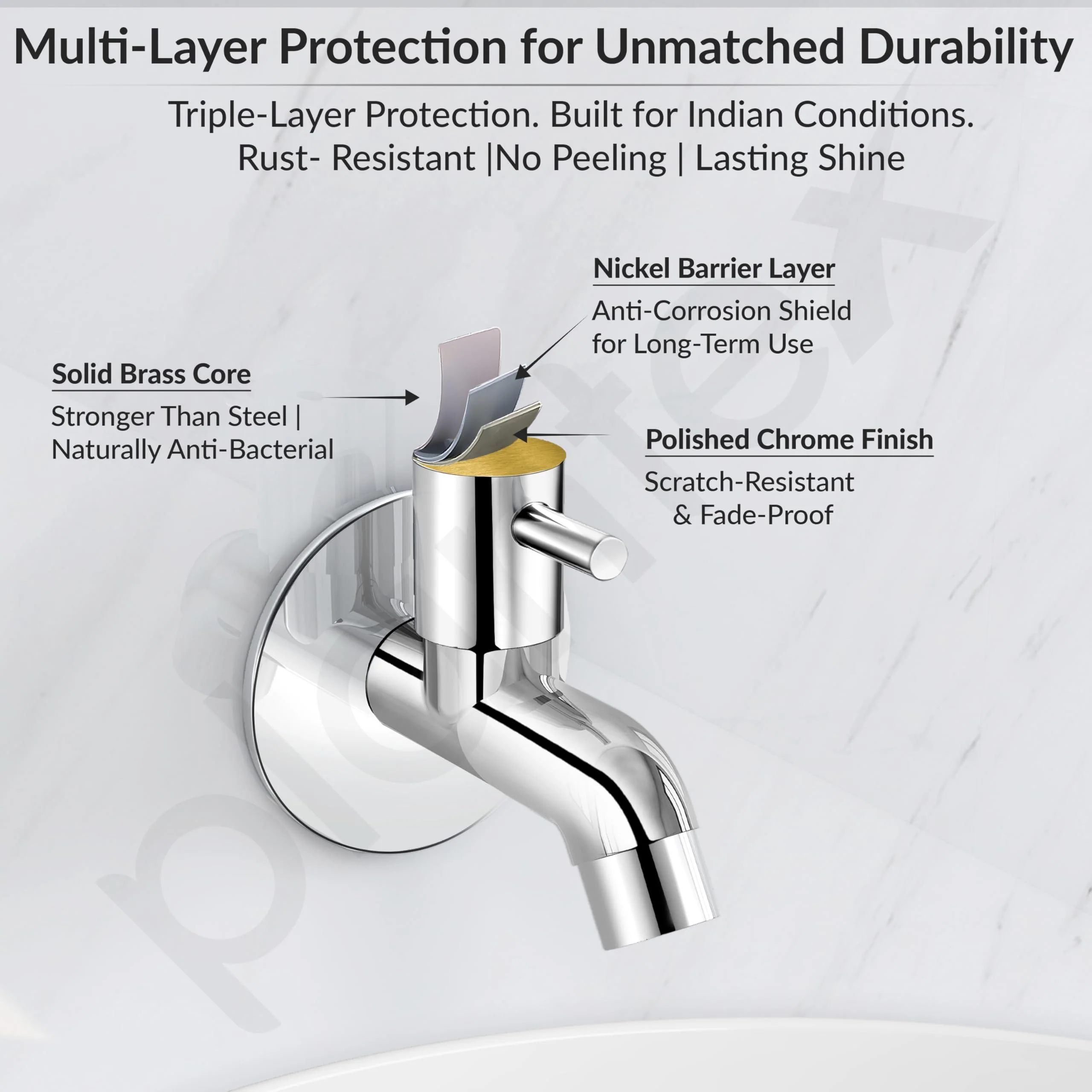 Plantex Pure Brass ICO-901 Water Tap for Bathroom with Water-Saving Technology Tap/Wall Mount Bib Tap with Wall Flange & Teflon Tape-7 Year Warranty(Chrome Finish) - Image 5