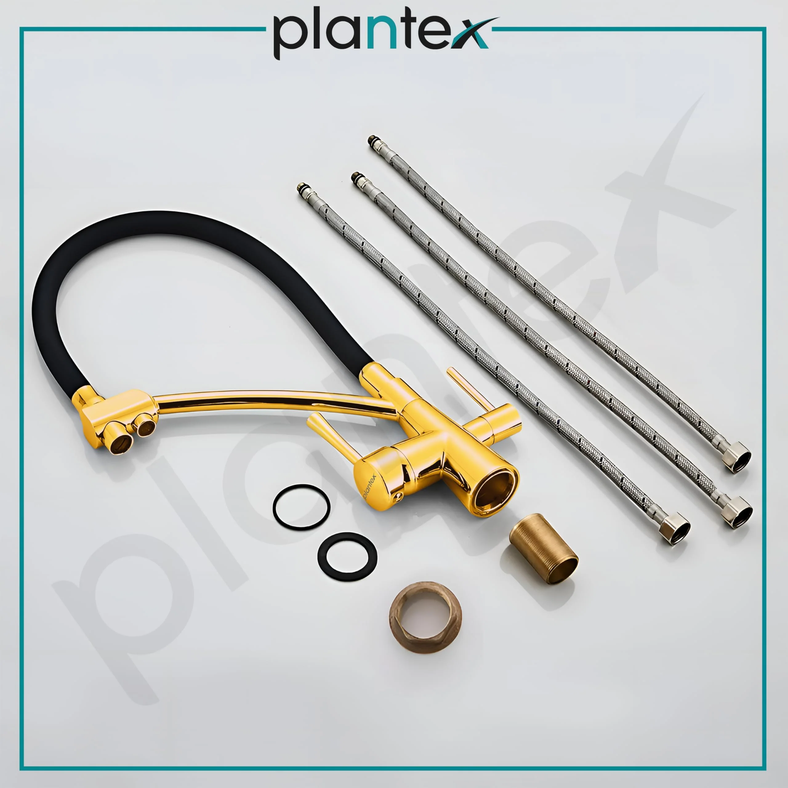 Plantex Pure Brass Kitchen Taps for Home Sink/3-in-1 Sink Mixer Tap with Built-in RO Outlet/360° Swivel Spout with Pull Down Kitchen Faucet-(Gold & Black) - Image 6