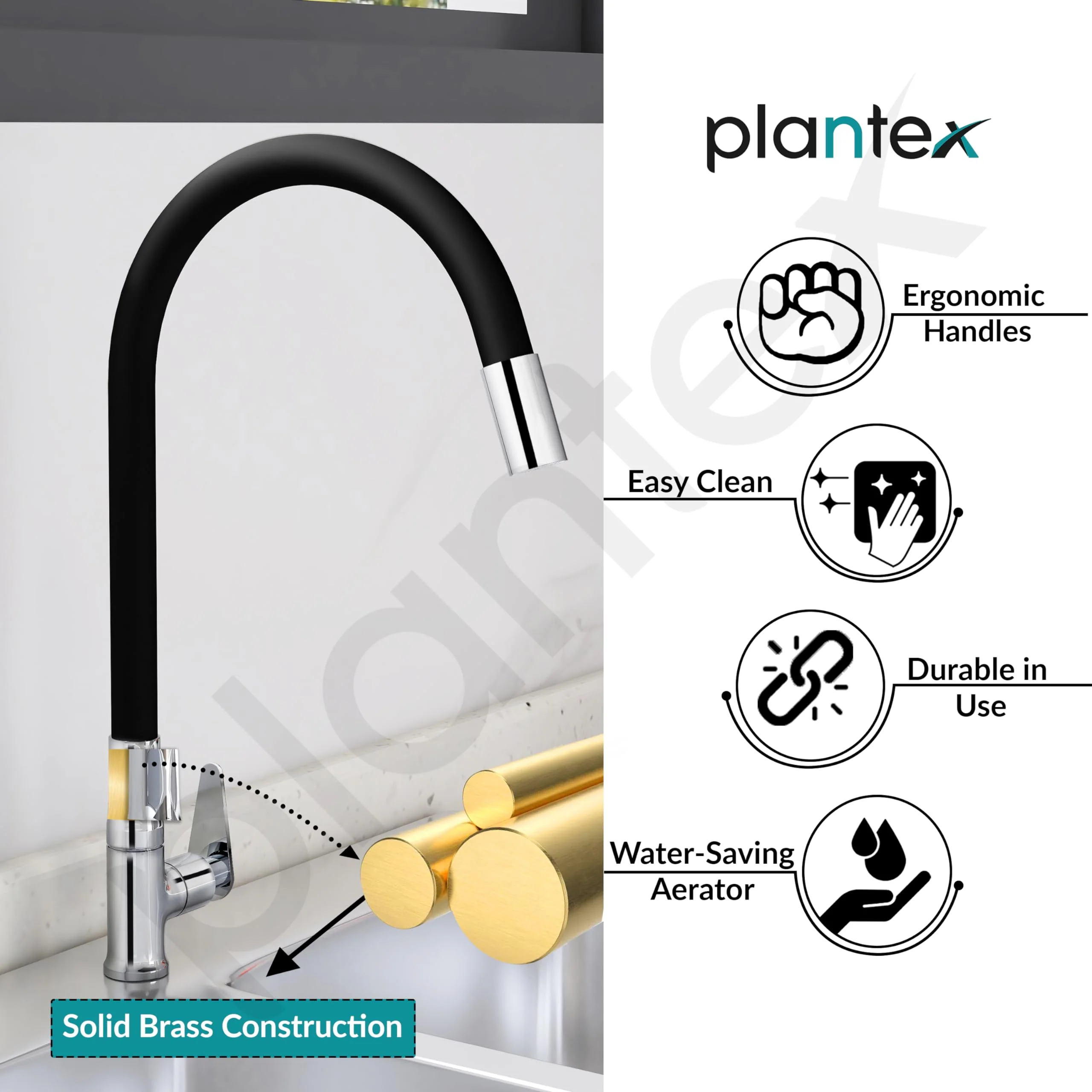 Plantex Pure Brass Kitchen Sink Tap Flexible/Kitchen Taps for Home Sink with Water Saving Nozzle/Kitchen Faucet -(LEA-712B) - Image 7