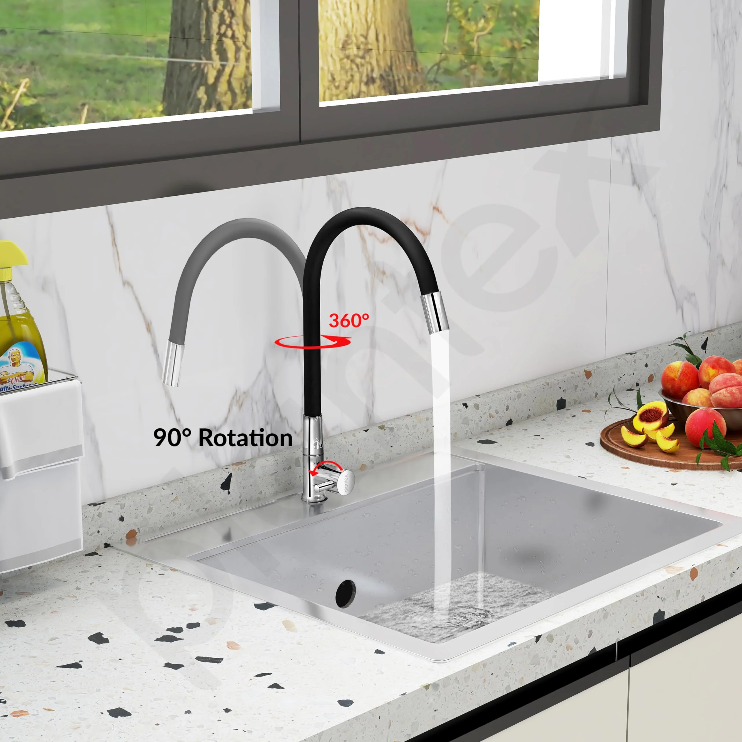 Plantex Pure Brass Kitchen Sink Tap Flexible with Teflon Tape and Wall Flange/PillarTap/Kitchen Sink Tap with Water Saving Aerator and 360° Swivel Spout -(ICO-912B) - Image 2