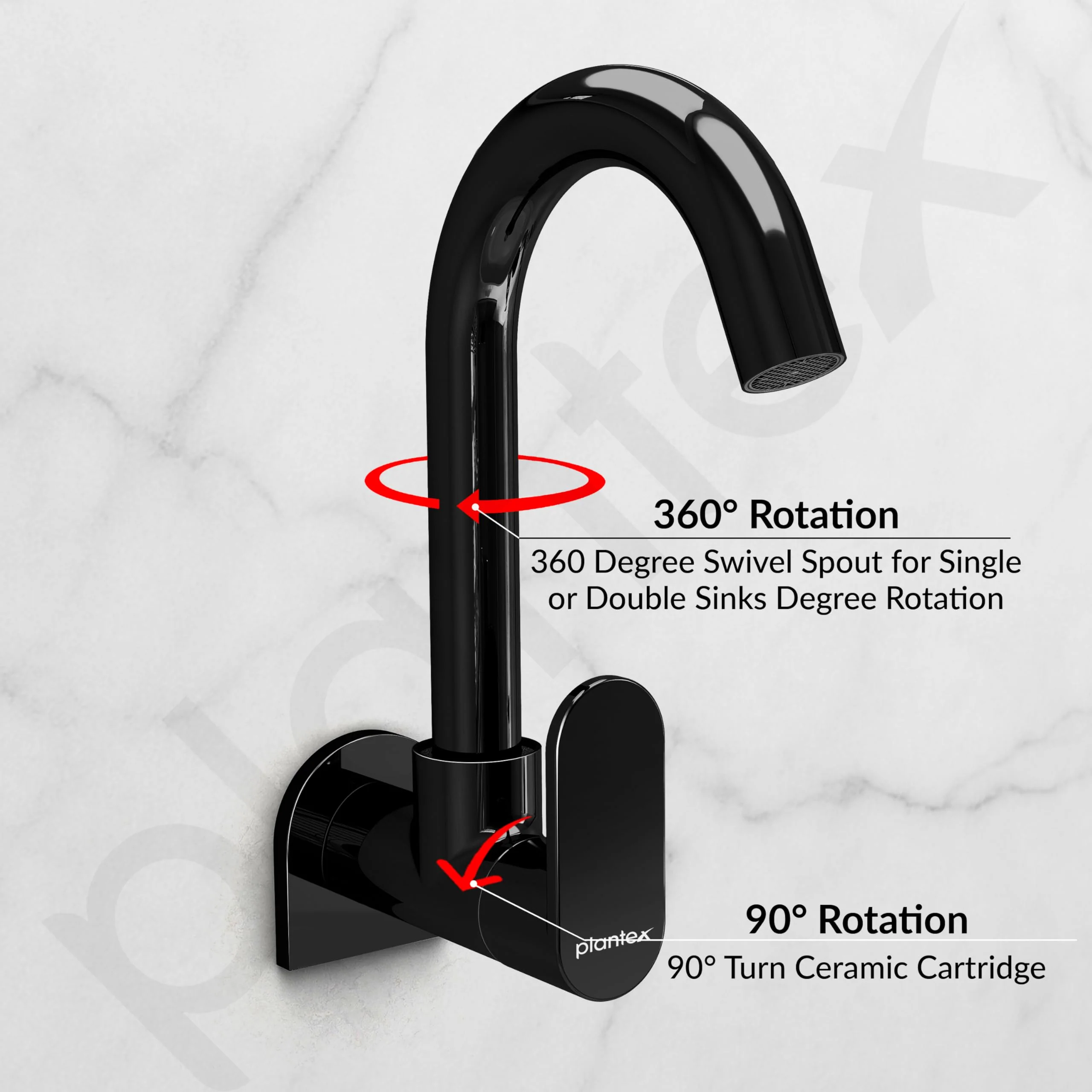 Plantex Pure Brass Kitchen Sink Tap with 360° Swivel Spout/Kitchen Tap with Water Saving Aerator - 7 Year-Warranty (ORN-210, Black) - Image 6