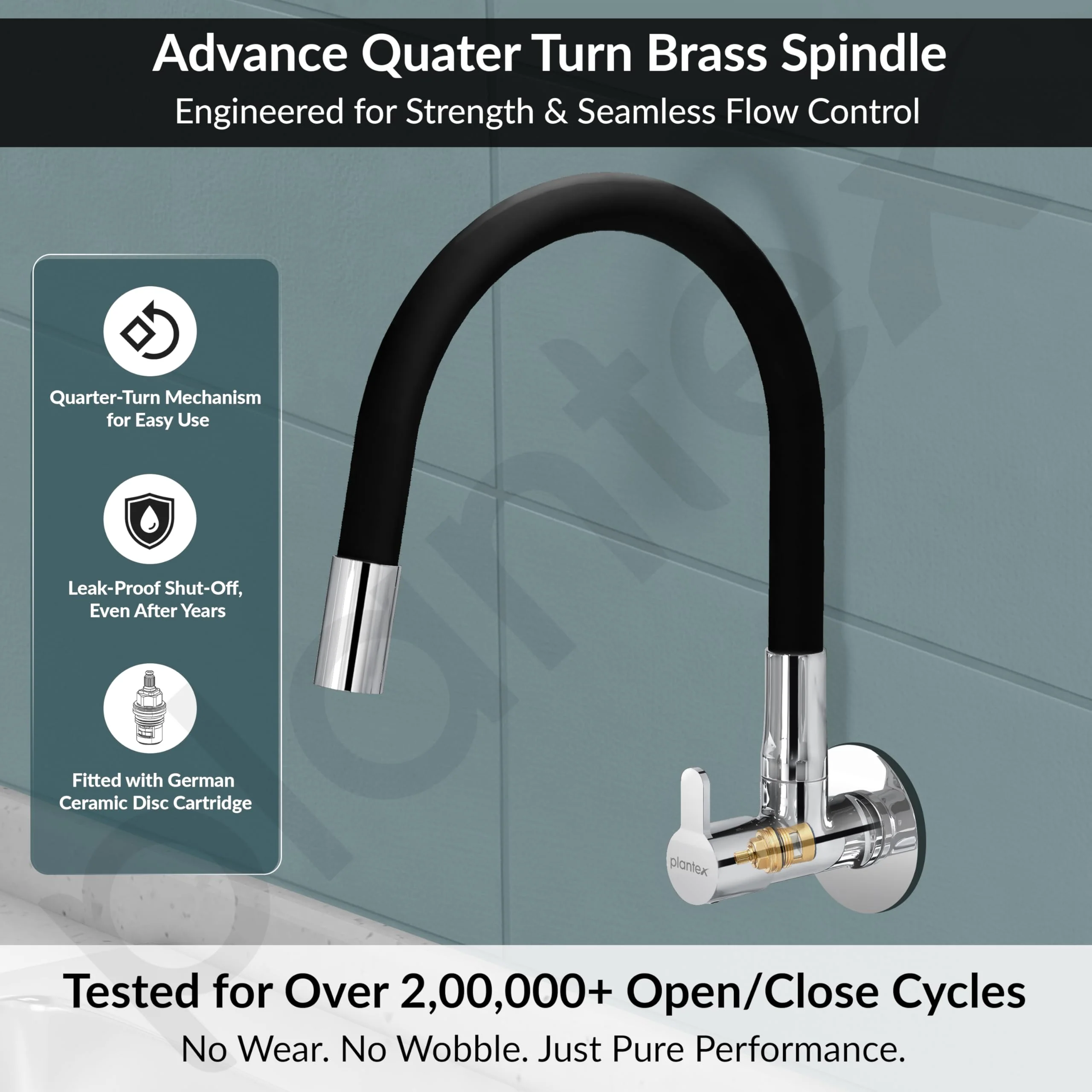 Plantex Pure Brass Kitchen Sink Tap with Brass Wall Flange and Teflon Tape/Wall Mount Kitchen Sink Faucet with Water Saving Aerator - 7 Year Warranty-(FLO-810B) - Image 3