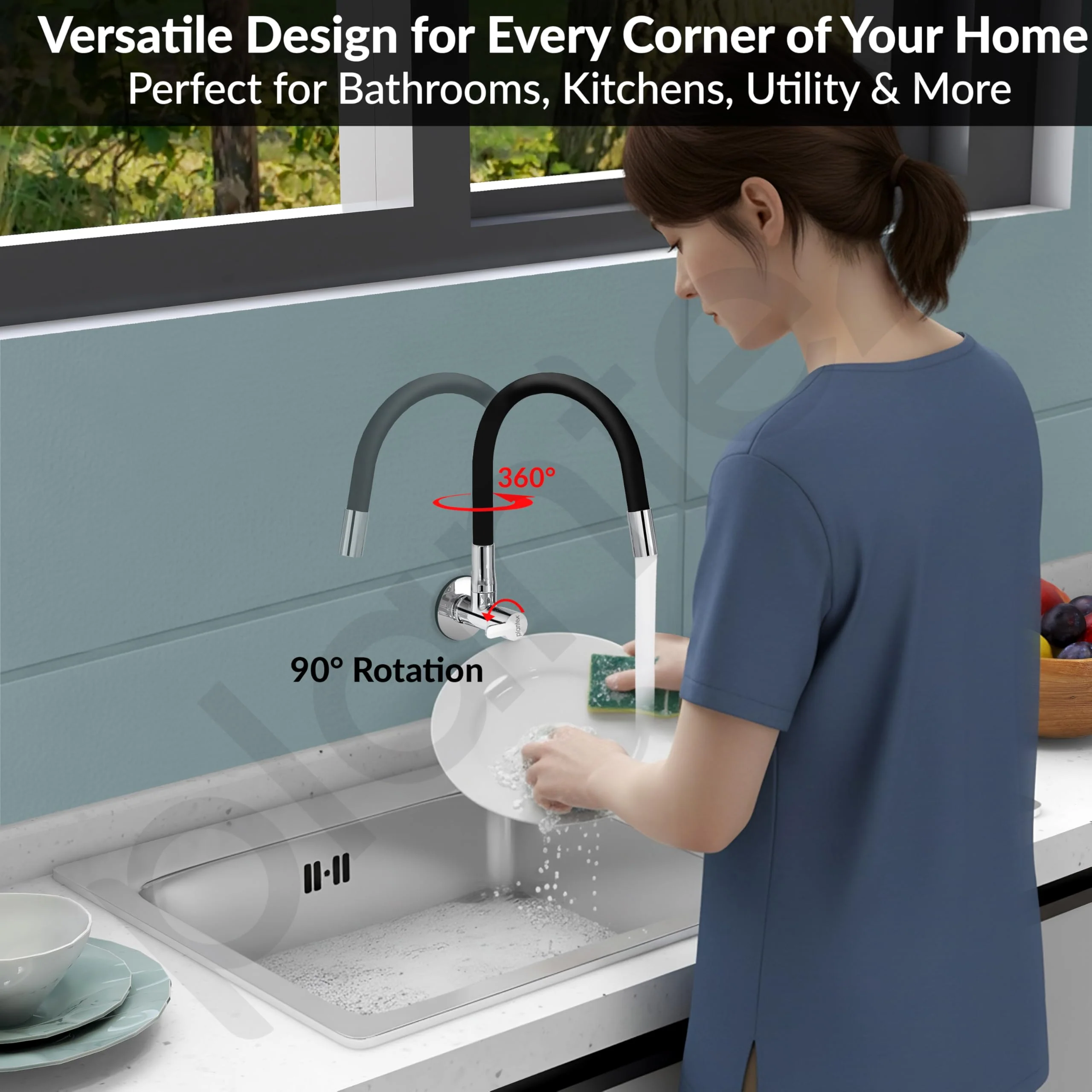 Plantex Pure Brass Kitchen Sink Tap with Brass Wall Flange and Teflon Tape/Wall Mount Kitchen Sink Faucet with Water Saving Aerator - 7 Year Warranty-(FLO-810B) - Image 7