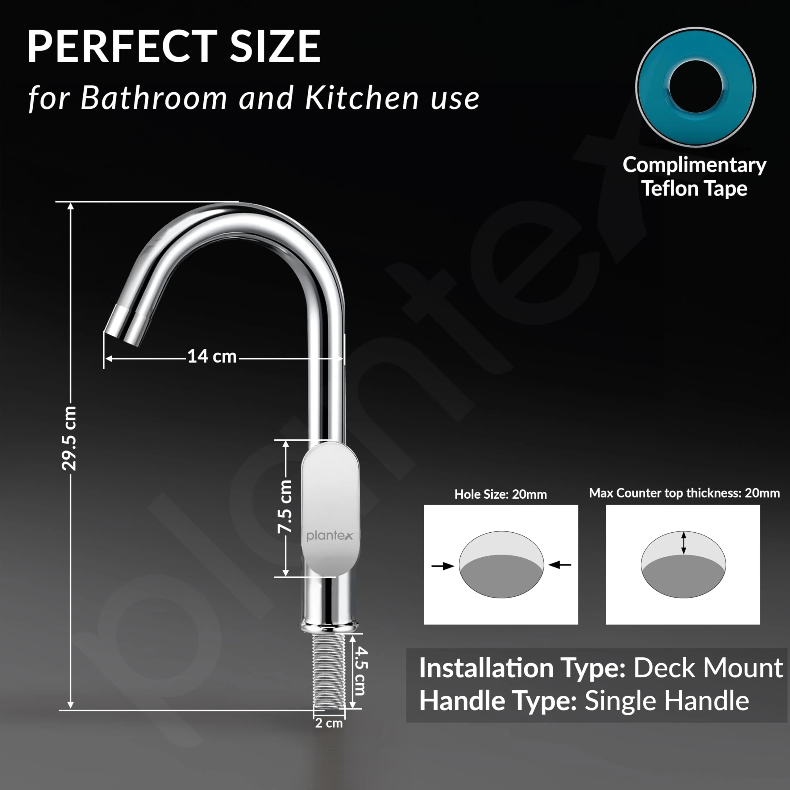 Plantex Pure Brass Kitchen Sink Tap with Water Saving Aerator/Sink Tap for Kitchen Basin with Brass Wall Flange and Teflon Tape-7 Year Warranty (ORN-212-Chrome) - Image 4