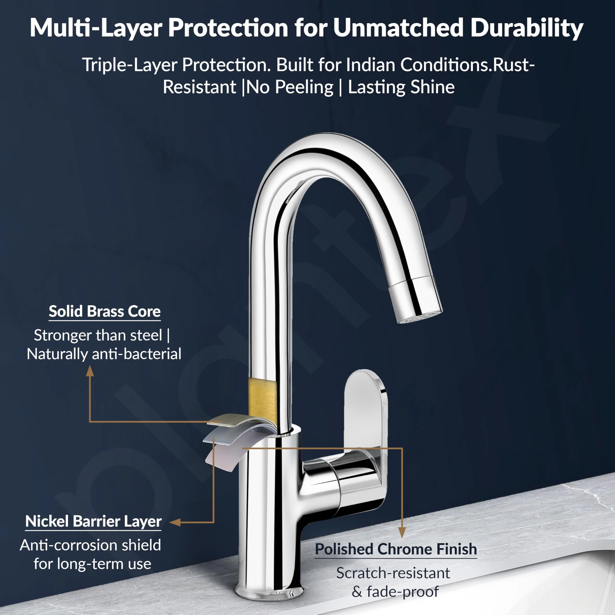 Plantex Pure Brass Kitchen Sink Tap with Water Saving Aerator/Sink Tap for Kitchen Basin with Brass Wall Flange and Teflon Tape-7 Year Warranty (ORN-212-Chrome) - Image 5