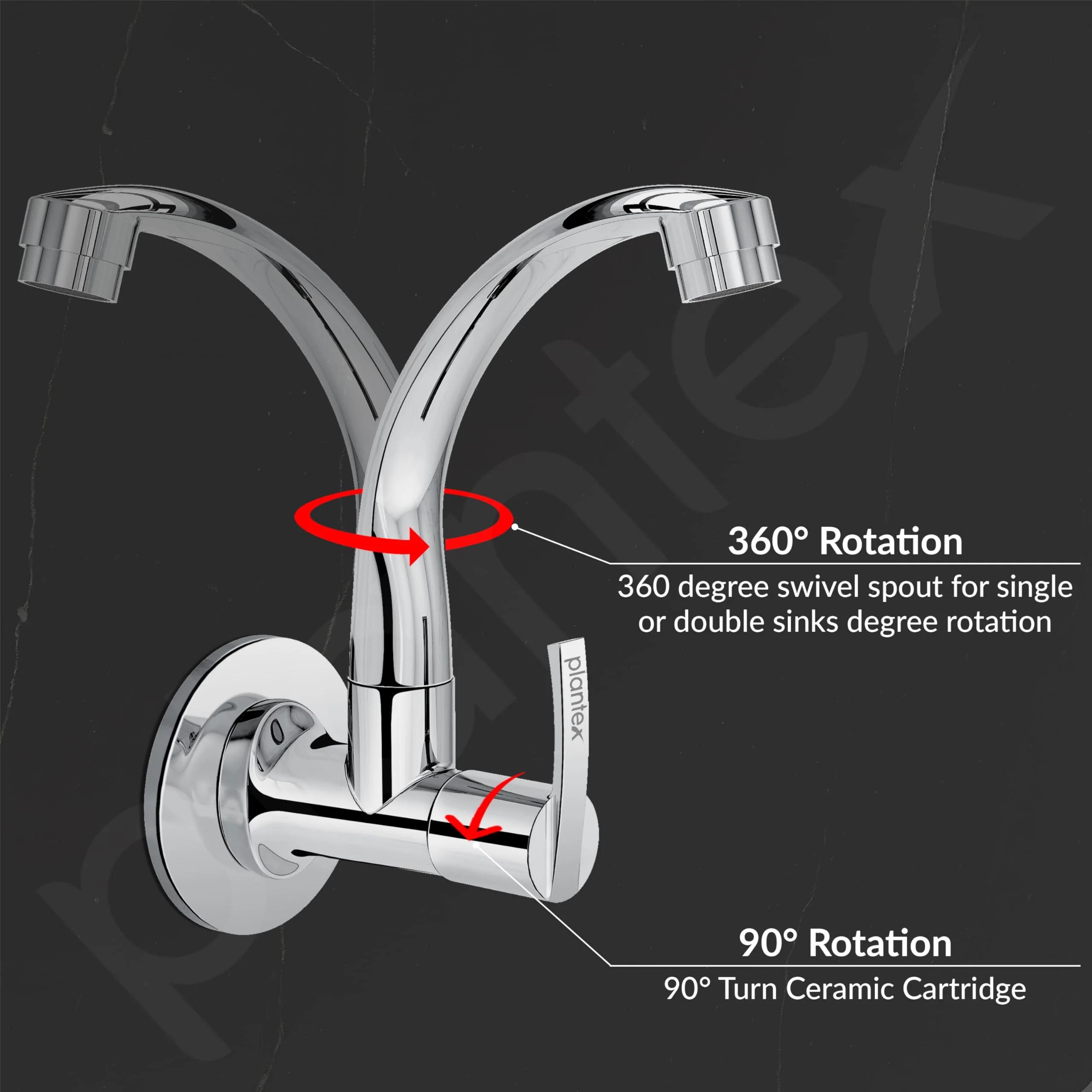 Plantex Pure Brass Kitchen Taps for Home Sink/Tap for Kitchen Basin with 360° Swivel Spout and Water Saving Aerator/Water Tap with Brass Wall Flange-7 Year Warranty (AQ-1410- Chrome) - Image 6