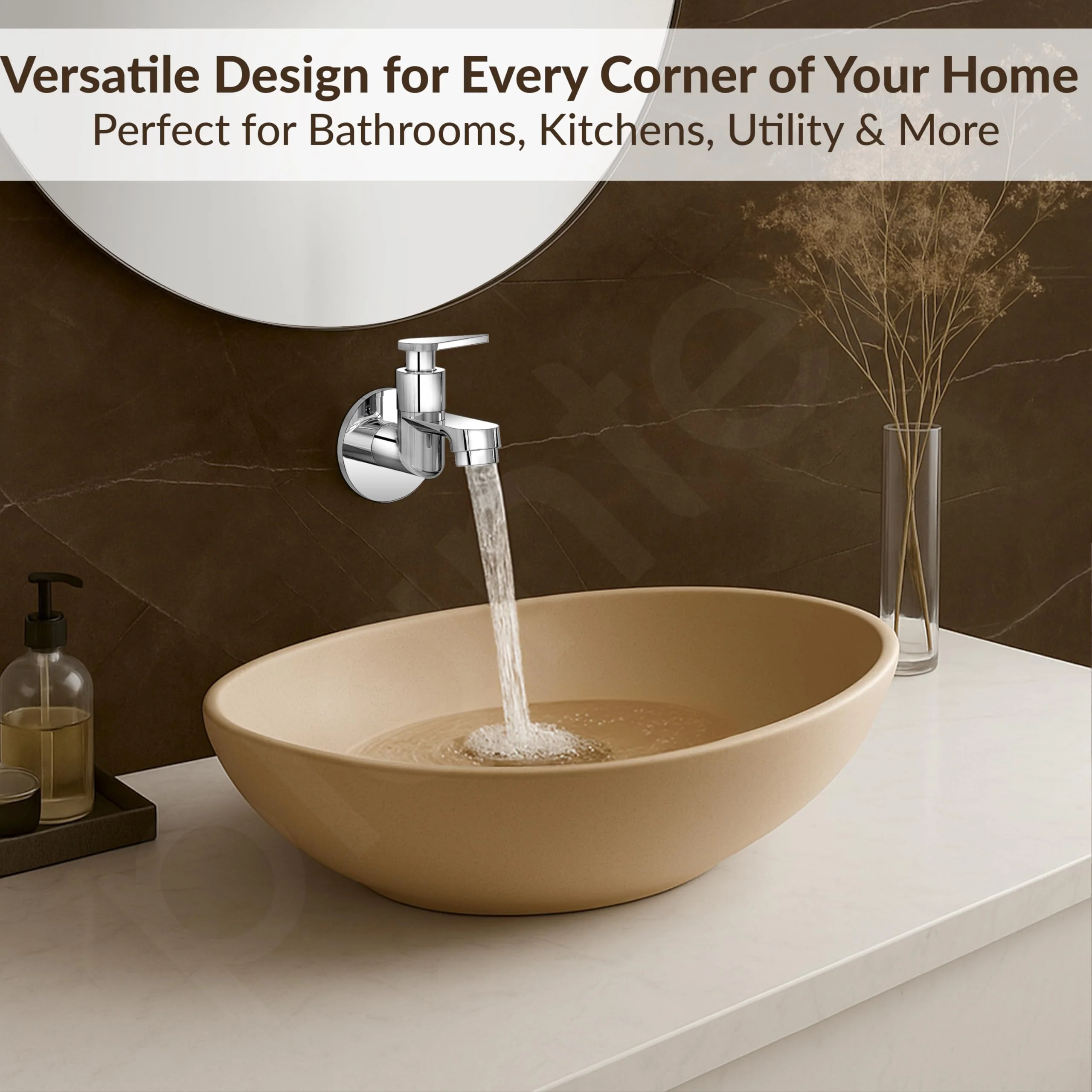Plantex Pure Brass LEA-701 Water Tap for Bathroom with Water-Saving Technology Tap/Wall Mount Bib Tap with Wall Flange & Teflon Tape-7 Year Warranty (Chrome Finish) - Image 5