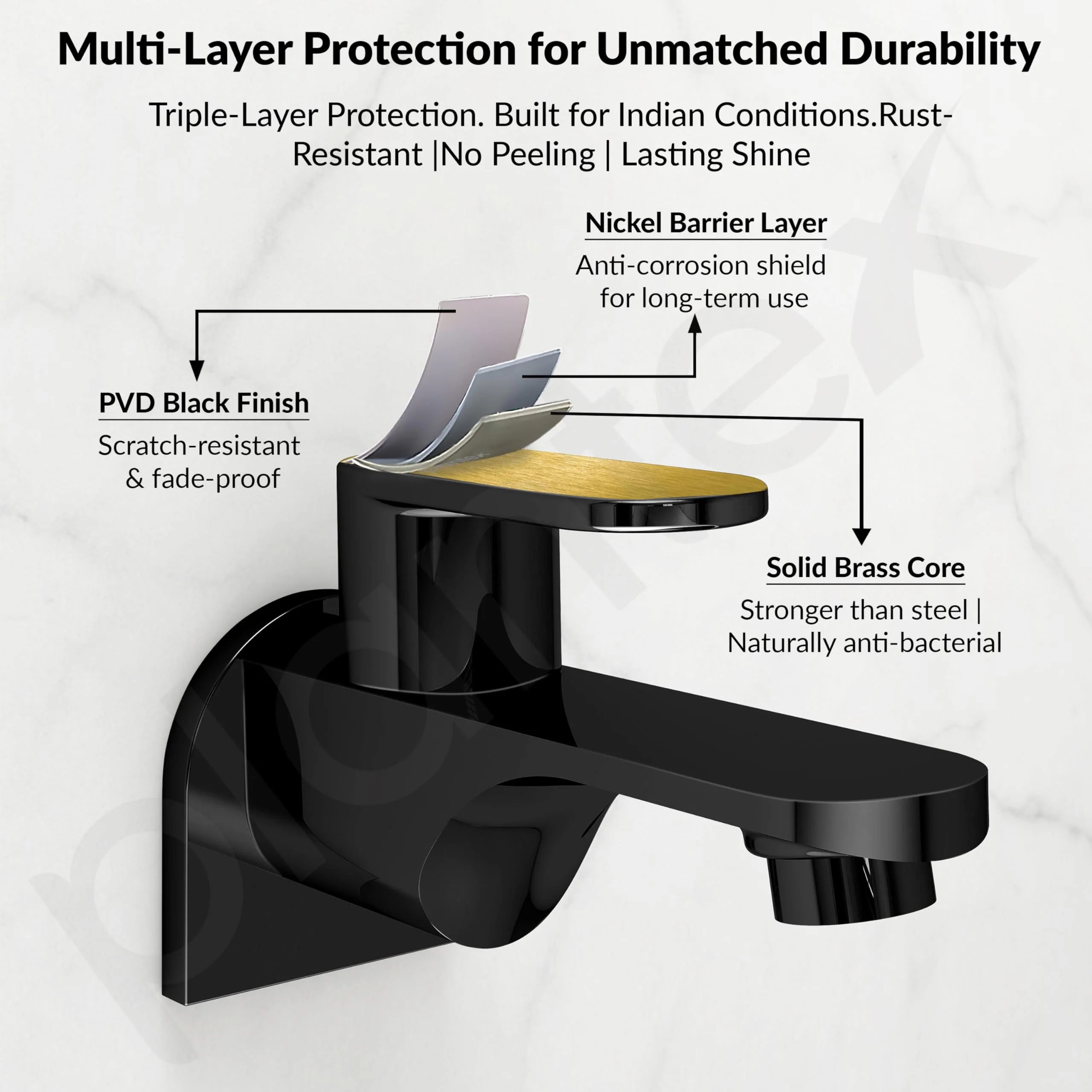Plantex Pure Brass ORN-201 Bib Cock Water Tap with Brass Wall Flange & Teflon Tape/Bib Tap with Water Saving Aerator-7 Year Warranty (PVD Black) - Image 5