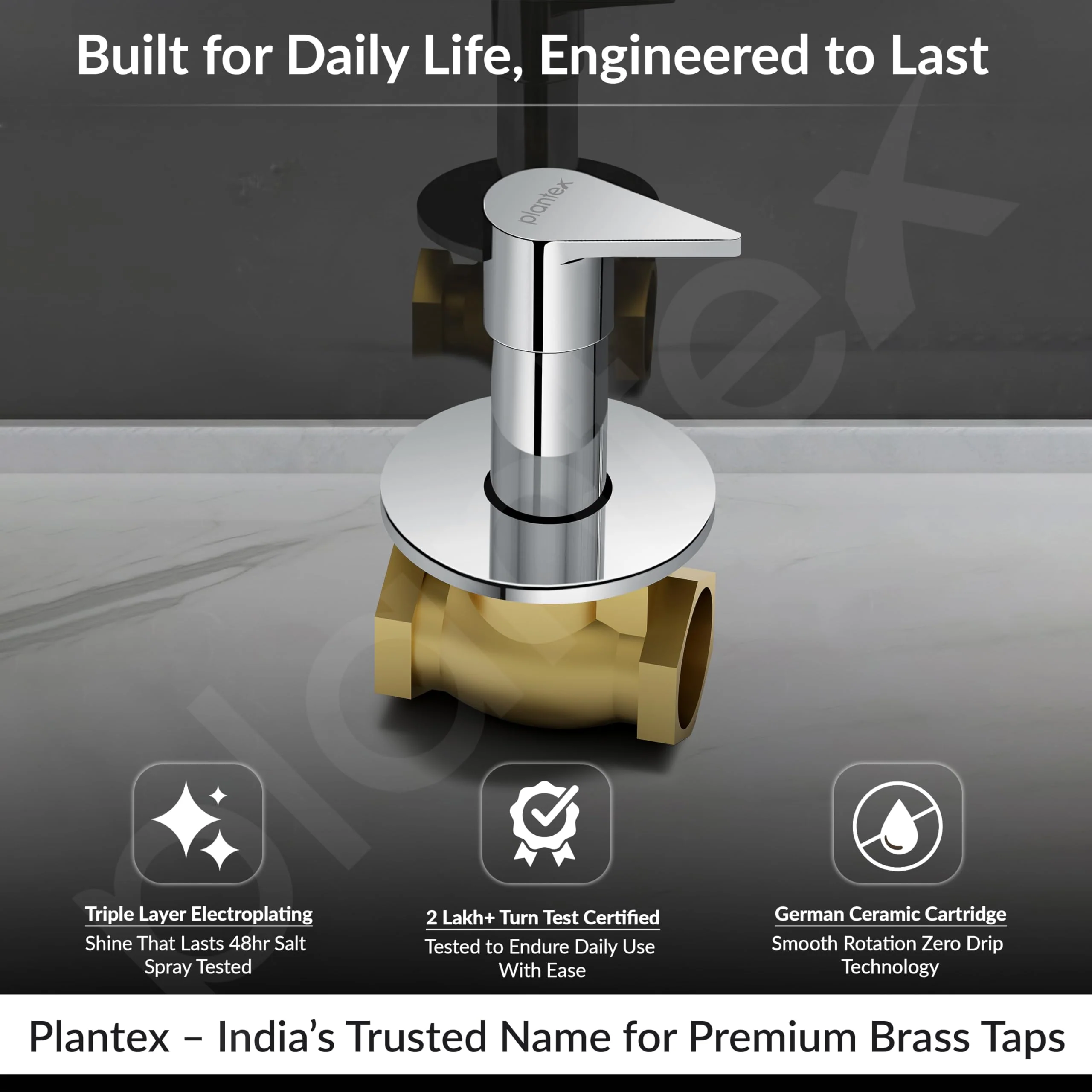Plantex Pure Brass PAC-1806 Angular Concealed Stop Cock/Concealed Stop Valve Tap For Bathroom With Teflon Tape & Adjustable Brass Wall Flange – 15 mm (Mirror-Chrome Finish) - Image 3