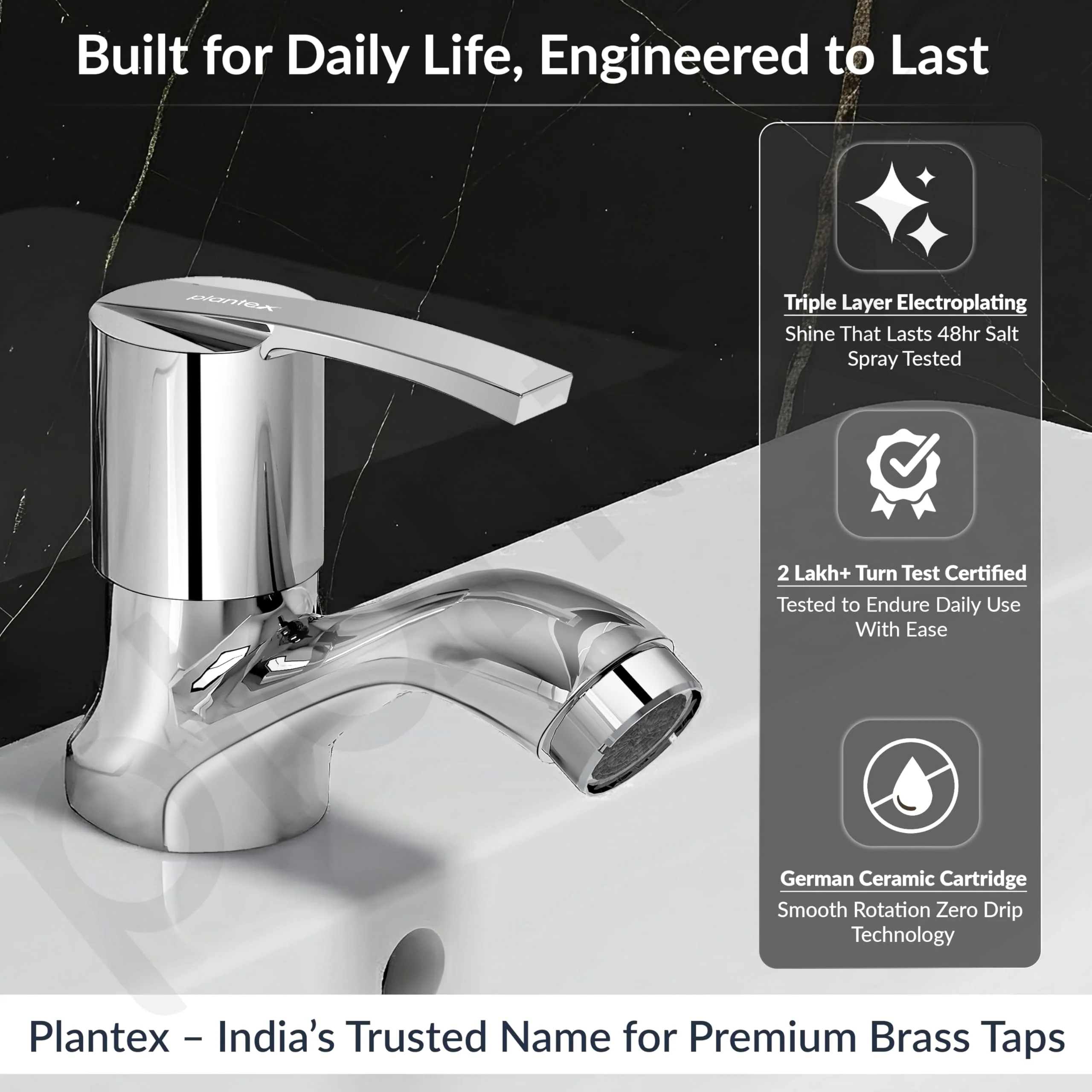 Plantex Pure Brass Pillar Cock Tap for Wash Basin with Water Saving Aerator/Tabletop Basin Tap with TeflonTape/7 Year Warranty by Planex (AQ-1403-Mirror Chrome) - Image 2
