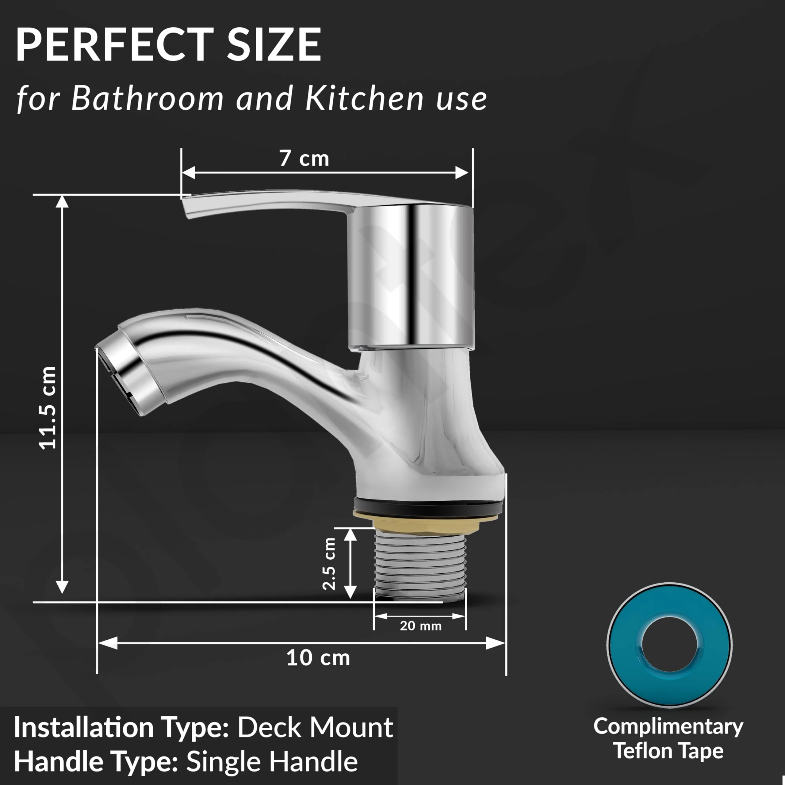 Plantex Pure Brass Pillar Cock Tap for Wash Basin with Water Saving Aerator/Tabletop Basin Tap with TeflonTape/7 Year Warranty by Planex (AQ-1403-Mirror Chrome) - Image 4