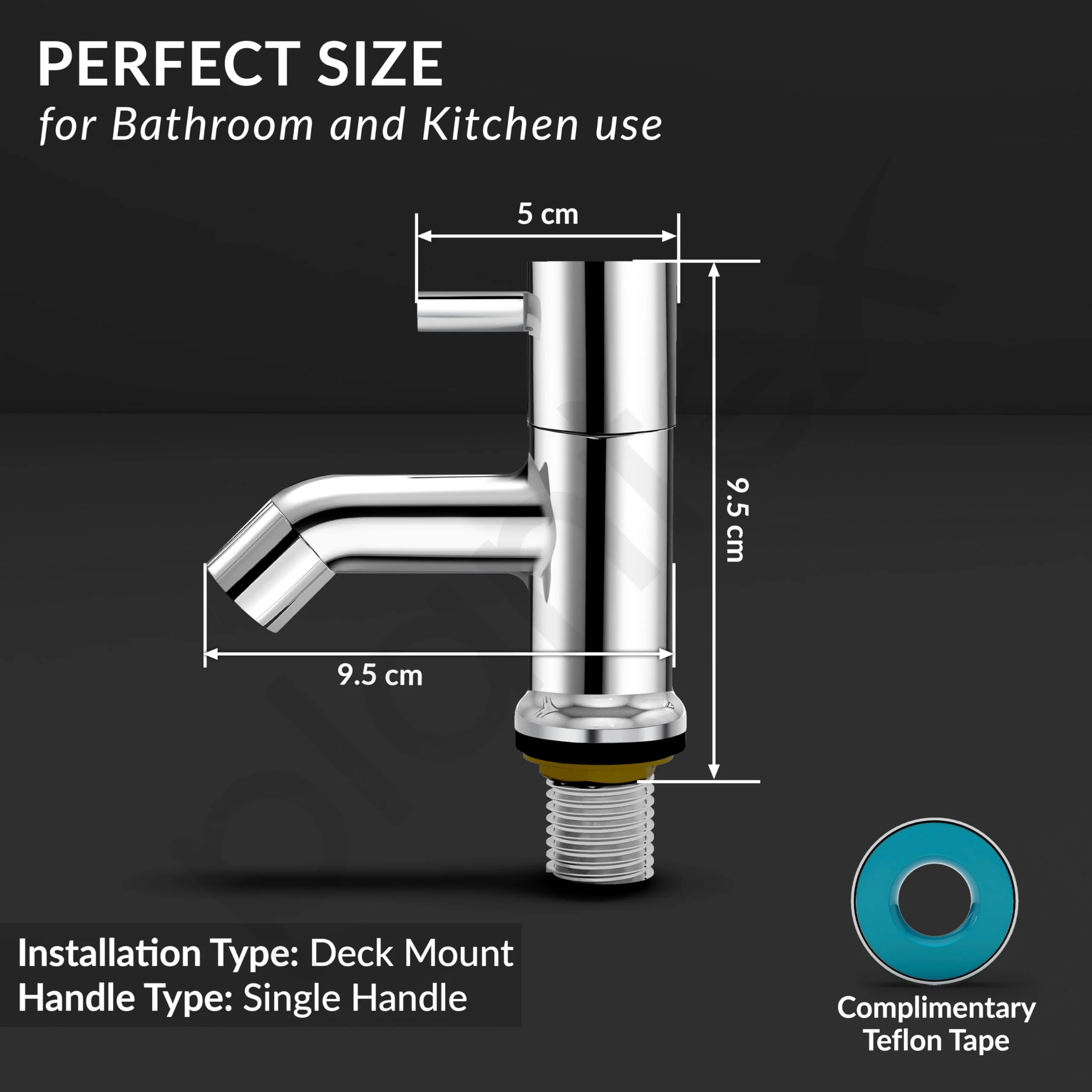 Plantex Pure Brass Pillar Cock Water Tap with Teflon Tape/Basin Tap with Water Saving Nozzle for Kitchen Tap-7 Year Warranty (ICO-903 Chrome) - Image 4