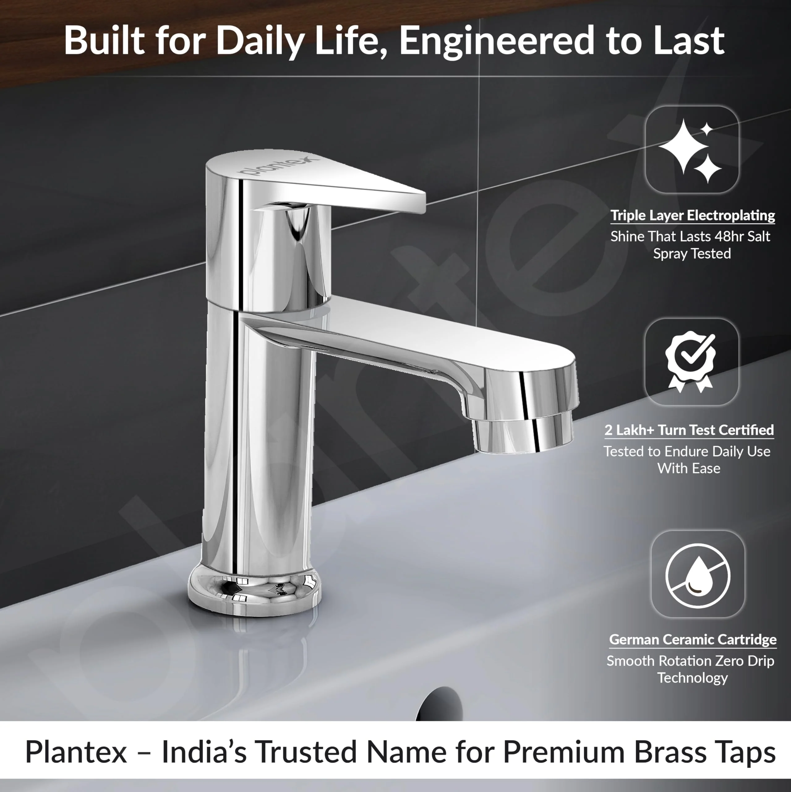 Plantex Pure Brass Pillar Tap for Wash Basin/Kitchen Taps for Home Sink/Wash Basin Tap with 7 Year Warranty (PAC-1803-Mirror Chrome) - Image 3