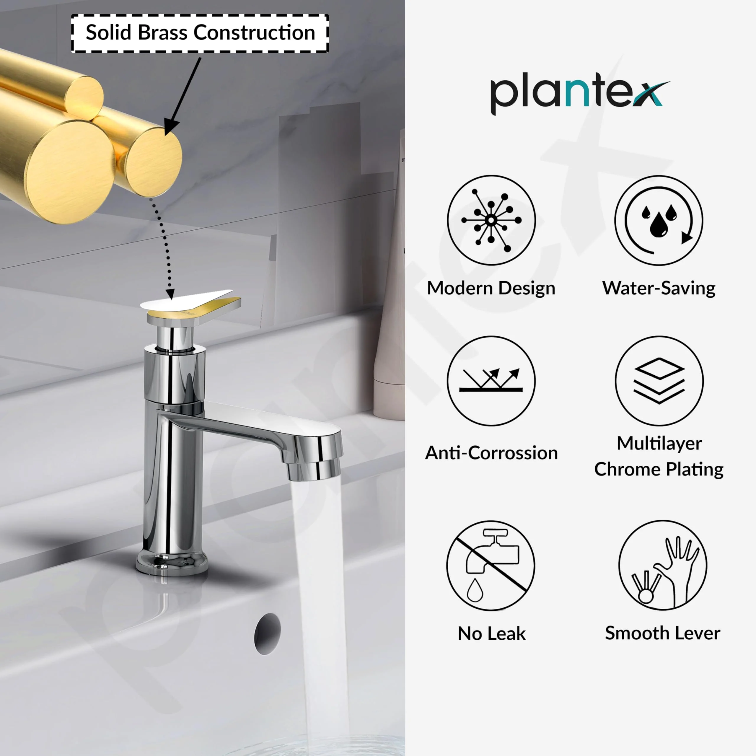 Plantex Pure Brass Pillar Tap for Wash Basin Tap/Water Tap with Water Saving Nozzle/Tap for Wash Basin-7 Year Warranty by Plantex (LEA-703-Mirror Chrome) - Image 6