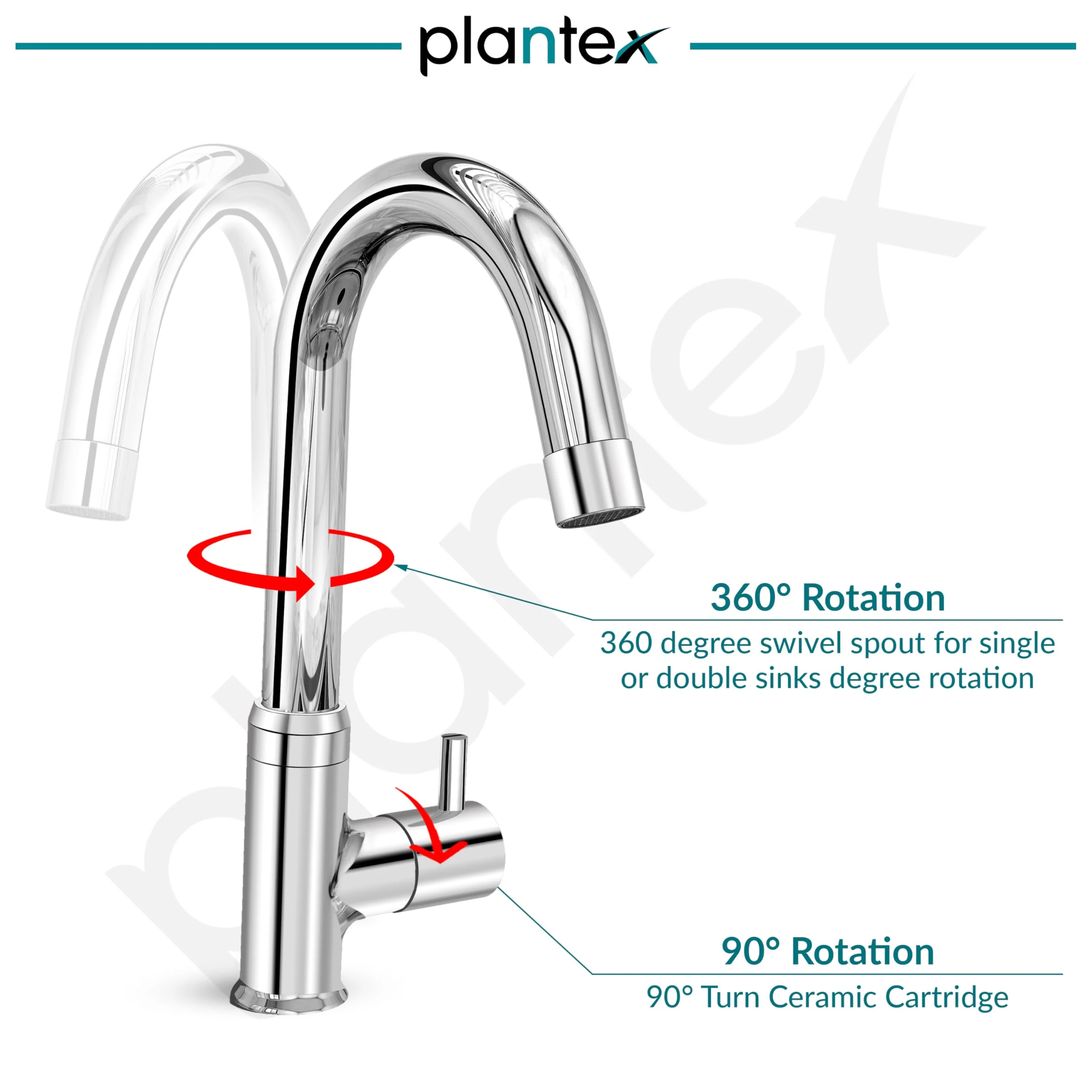 Plantex Pure Brass Pillar Tap for Wash Basin with 360° Swivel Spout for Sink Tap with Water Saving Aerator-7 Year Warranty (ICO-912-Chrome) - Image 5