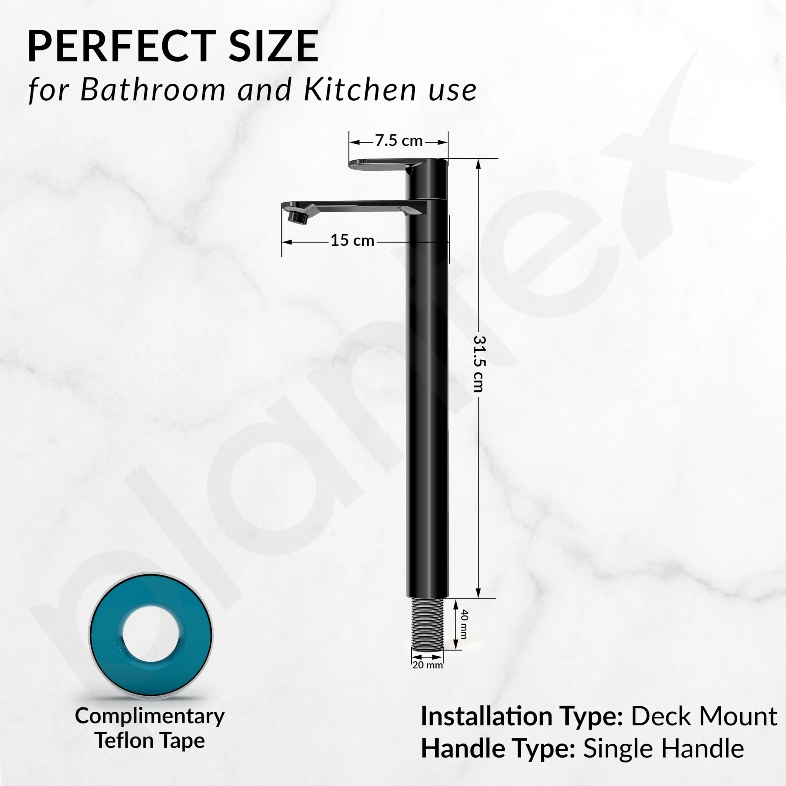 Plantex Pure Brass Pillar Tap for Wash Basin with Water Saving Aerator/High Neck Pillar Cocke for Basin/Sink Tap for Wash Basin with Teflon Tape -7 Year Warranty by Plantex-(ORN-204-PVD Black) - Image 4