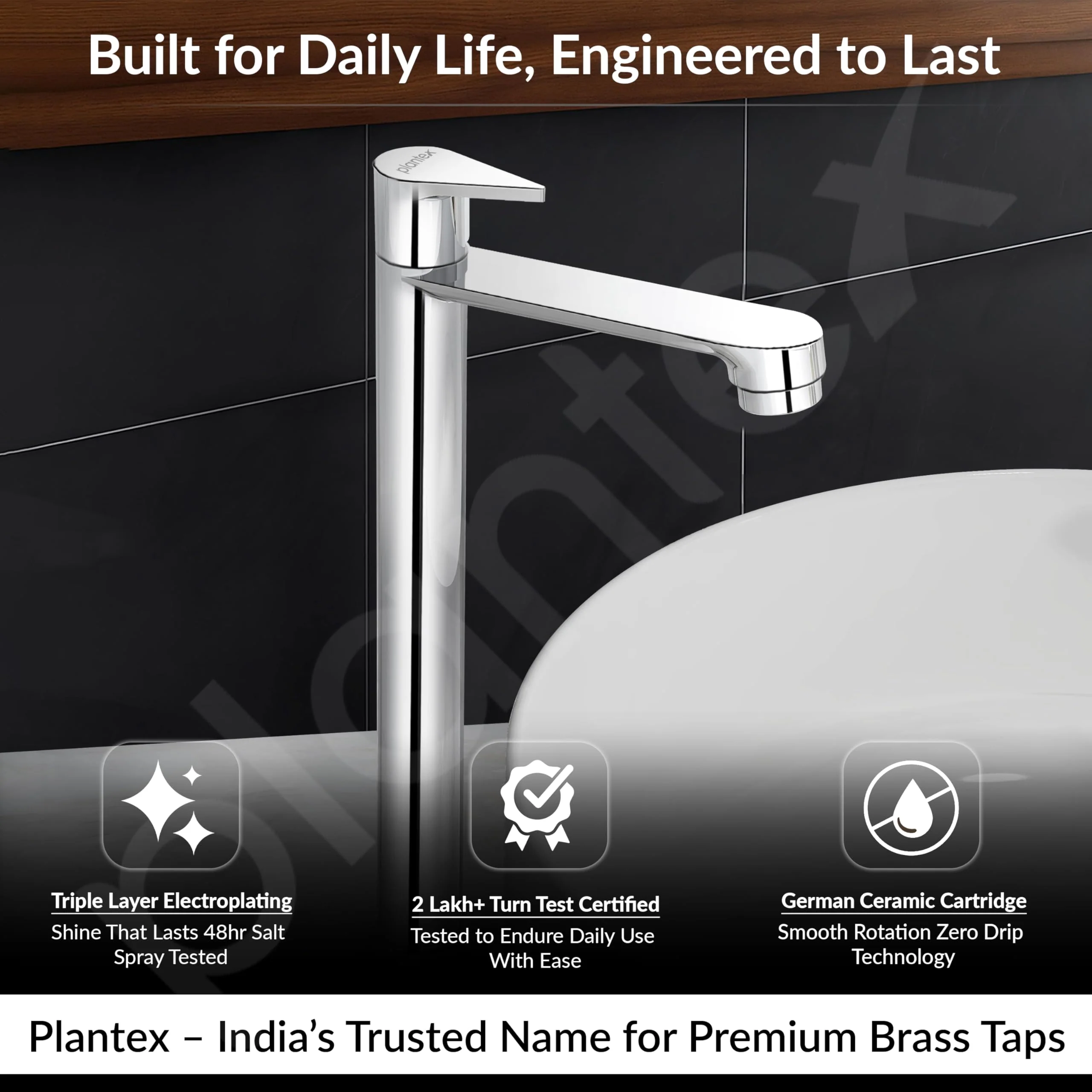 Plantex Pure Brass Pillar Tap for Wash Basin with Water Saving Nozzle/High Neck Wash Basin Tap/Pillar Cocke for Basin with 7 Year Warranty- (PAC-1804-Mirror Chrome) - Image 3