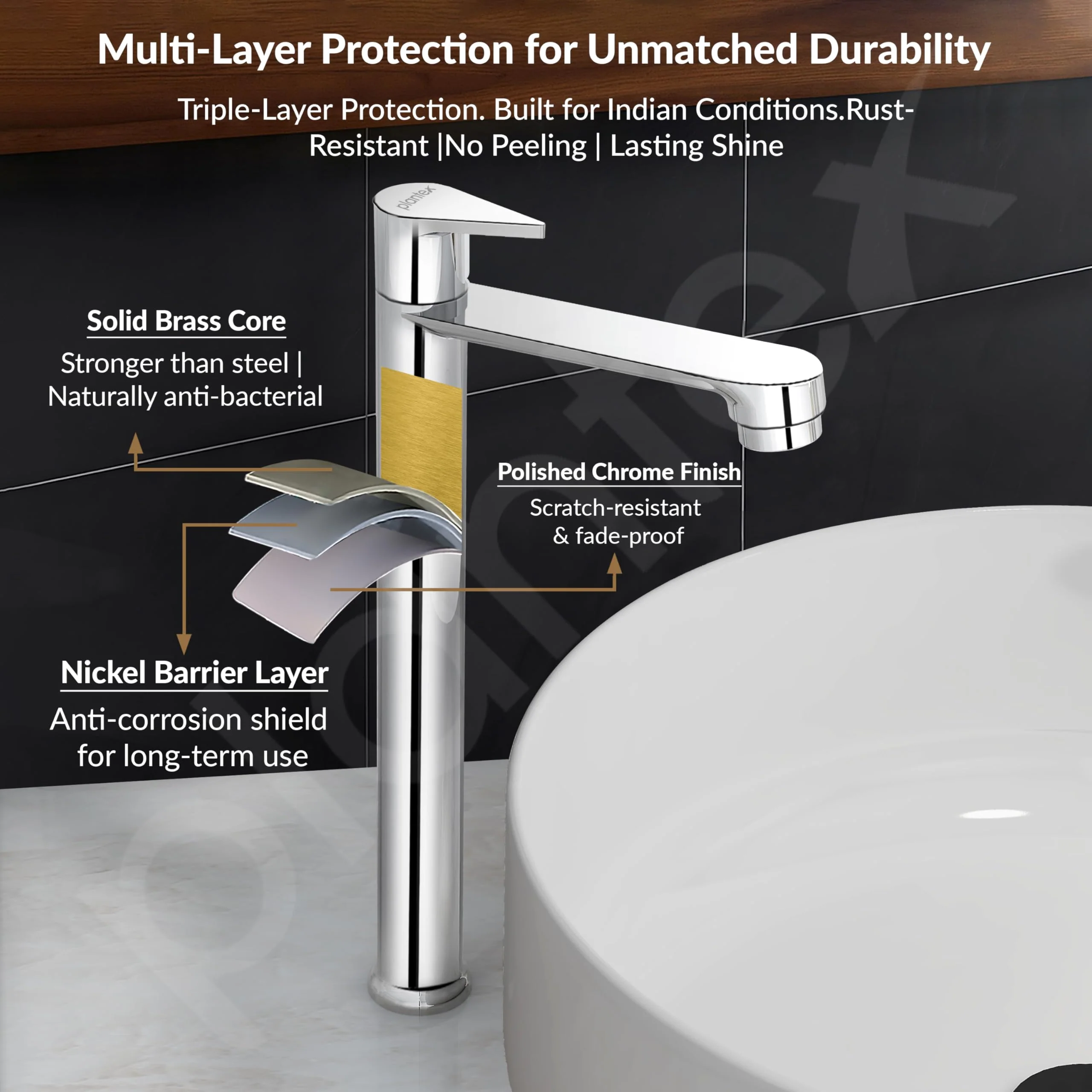 Plantex Pure Brass Pillar Tap for Wash Basin with Water Saving Nozzle/High Neck Wash Basin Tap/Pillar Cocke for Basin with 7 Year Warranty- (PAC-1804-Mirror Chrome) - Image 5