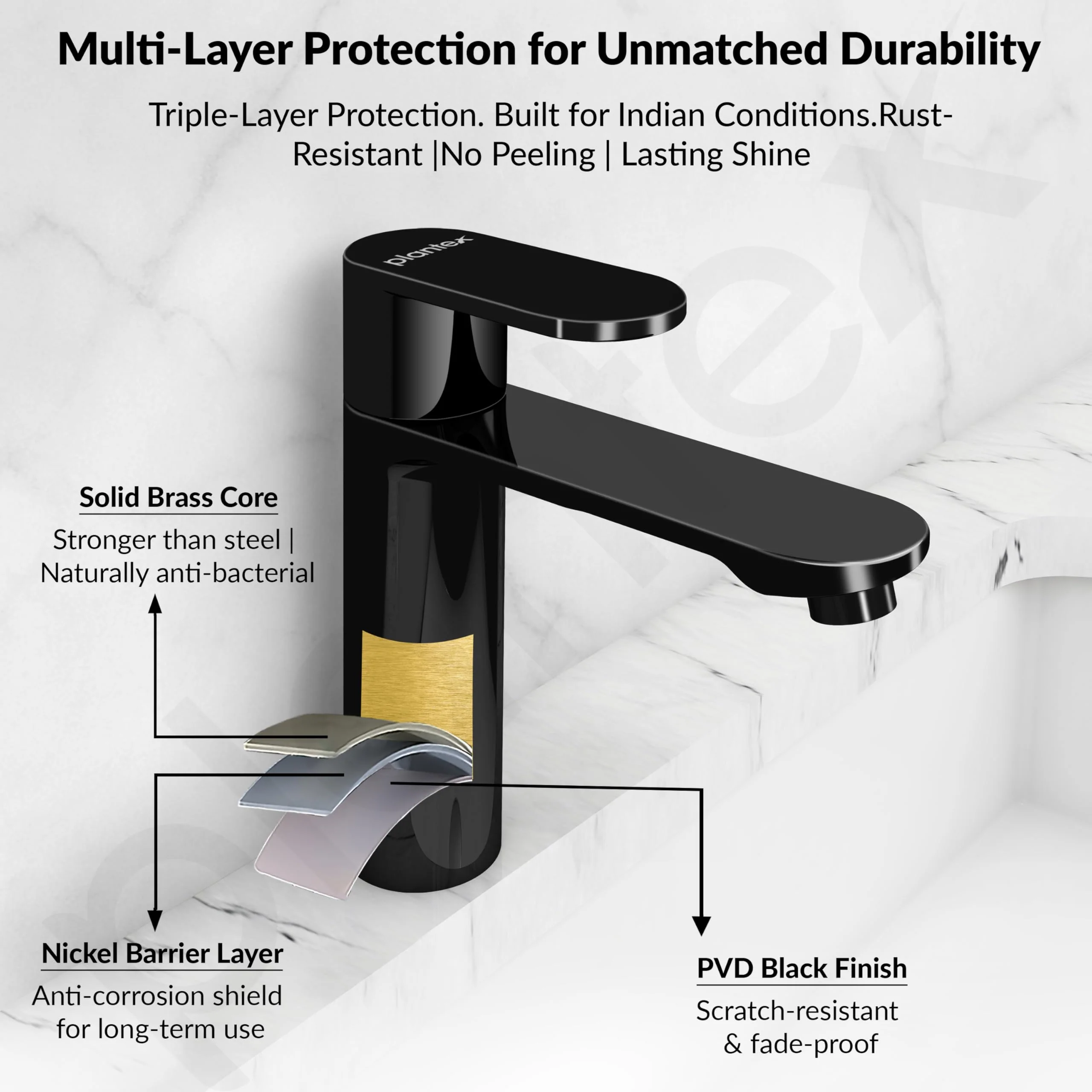 Plantex Pure Brass Pillar Tap for Wash Basin with Water Saving Nozzle/Wash Basin Tap/Pillar Cocke Tap with 7 Year Warranty by Plantex(ORN-203-PVD Black) - Image 5